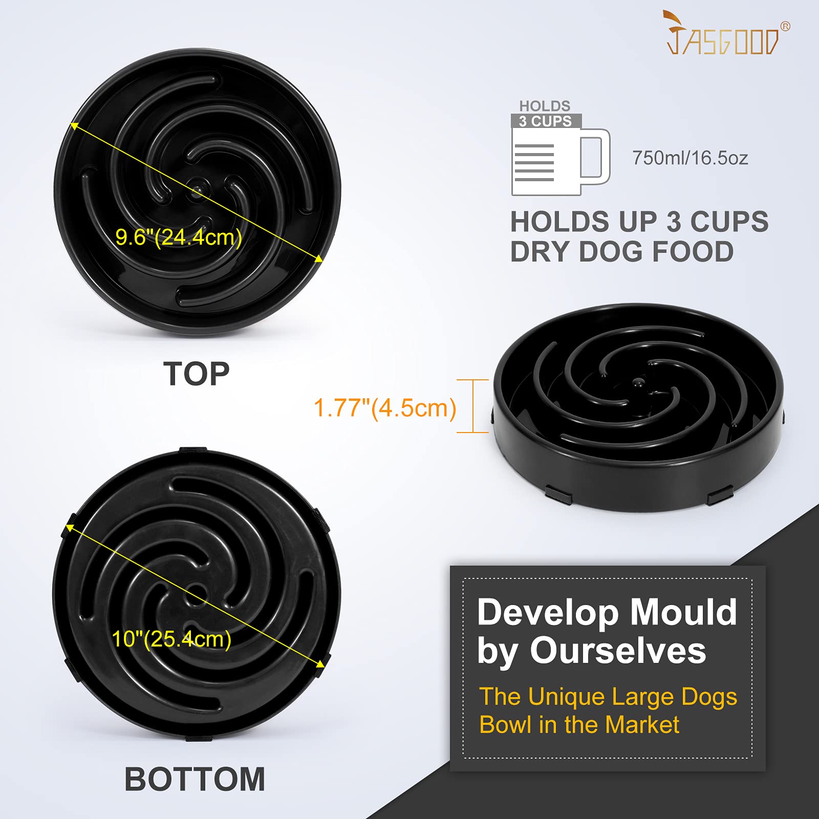 JASGOOD Slow Feeder Dogs Bowl for Large Medium Dogs,Anti-Gulping Pet Slower Food Feeding Bowls Stop Bloat,Preventing Choking