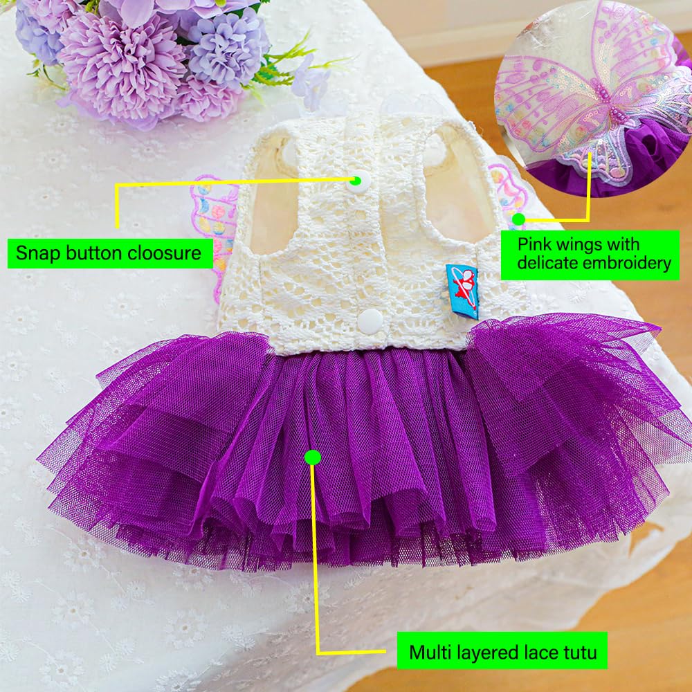 Aniac Butterfly Dog Dress With Purple Tutu Funny Dog Clothes With Wing Girl Puppy Dress For Small Dogs Pet Butterfly Costume Hol