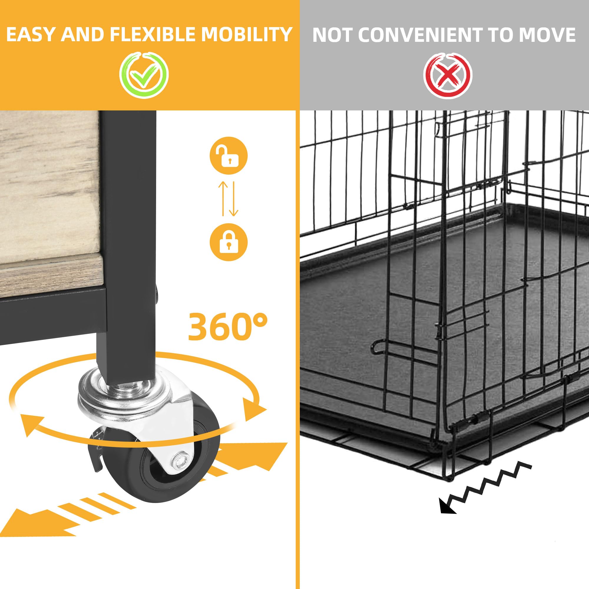 DWVO Dog Crate Furniture, 24 Inch Dog Kennel Indoor Furniture End Table for Dogs, Modern Decorative Wooden Cage with Wheels, Che