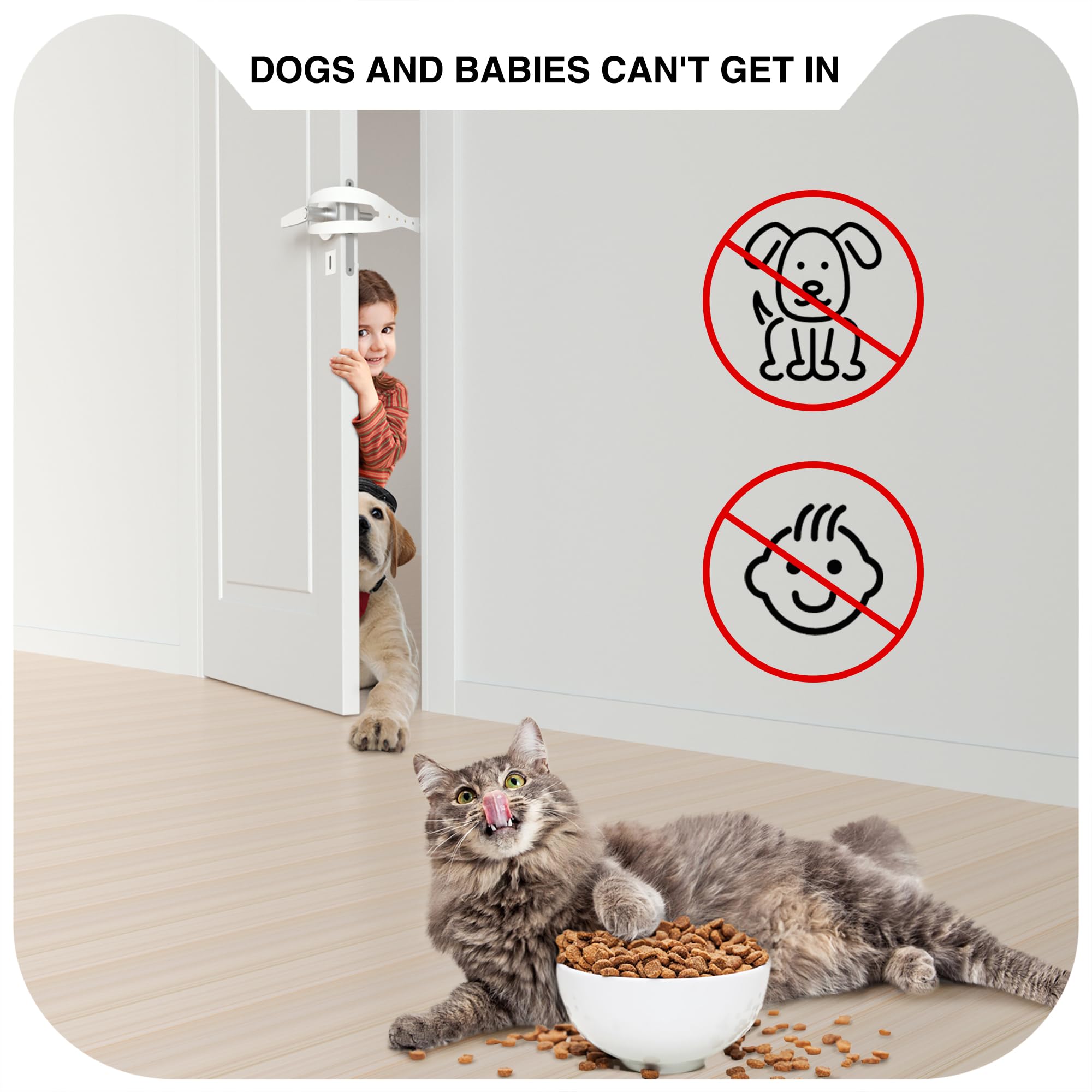 Cat Door Latch, 2Pcs Cat Door Stopper Pet Door Latch To Keep Dog Out Of Litter Box, 5 Adjustable Size Strap 2.5-6' Wide Alternative Of Pet Gates And Interior Cat Door, Easy To Install, White