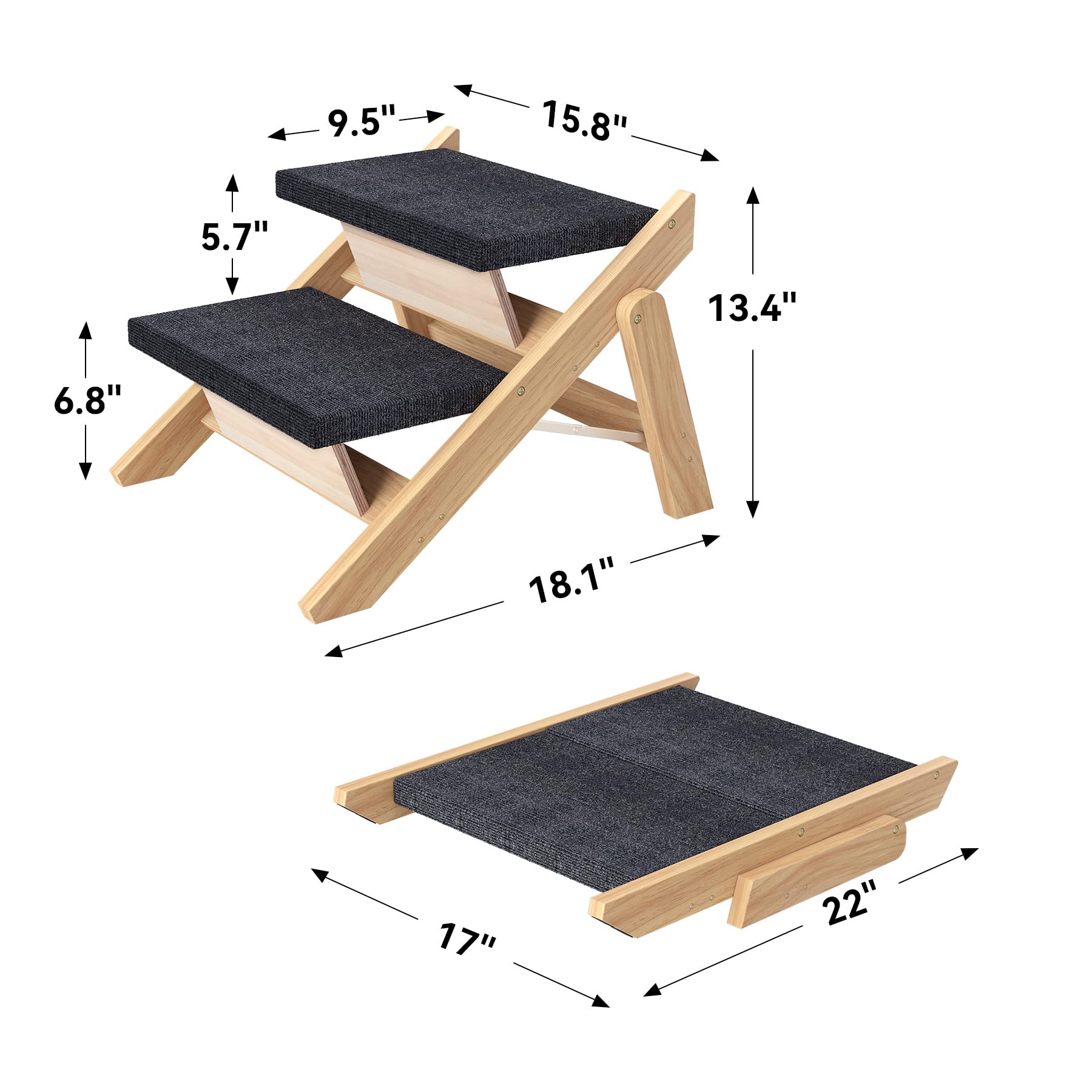 Runlexi Pet Stairs/Steps, Small Dogs Steps For High Beds, Sofa, Couch, Car, 2-In-1 Foldable Wood Dog Ramp With Non-Slip Pads, Sa