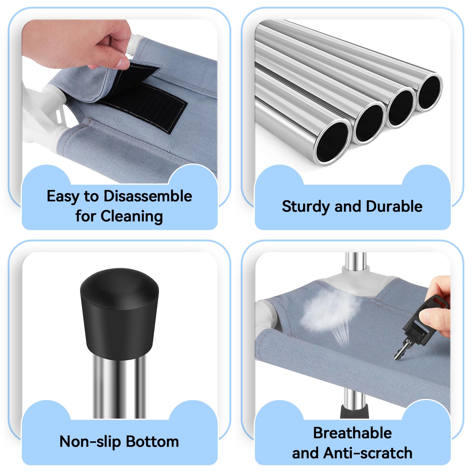 Makerfire Dog Stairs 3-Step for Small Dogs and Cats, Blue, Stainless Steel, Ideal for Bed/Couch Access