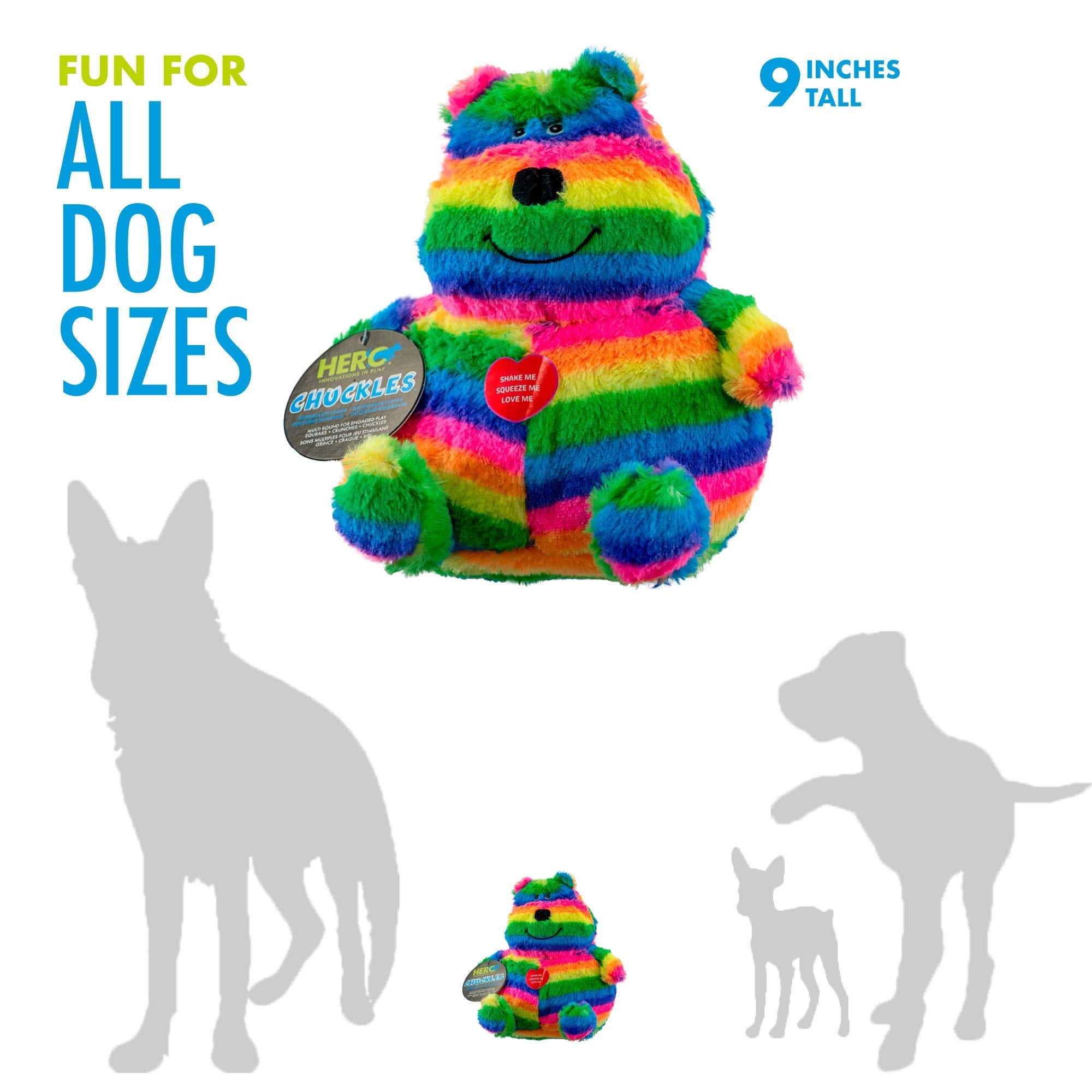 Hero Rainbow Bear Plush Dog Toy - Durable Squeaky Toy with 3-in-1 Squeaker, Model 64238
