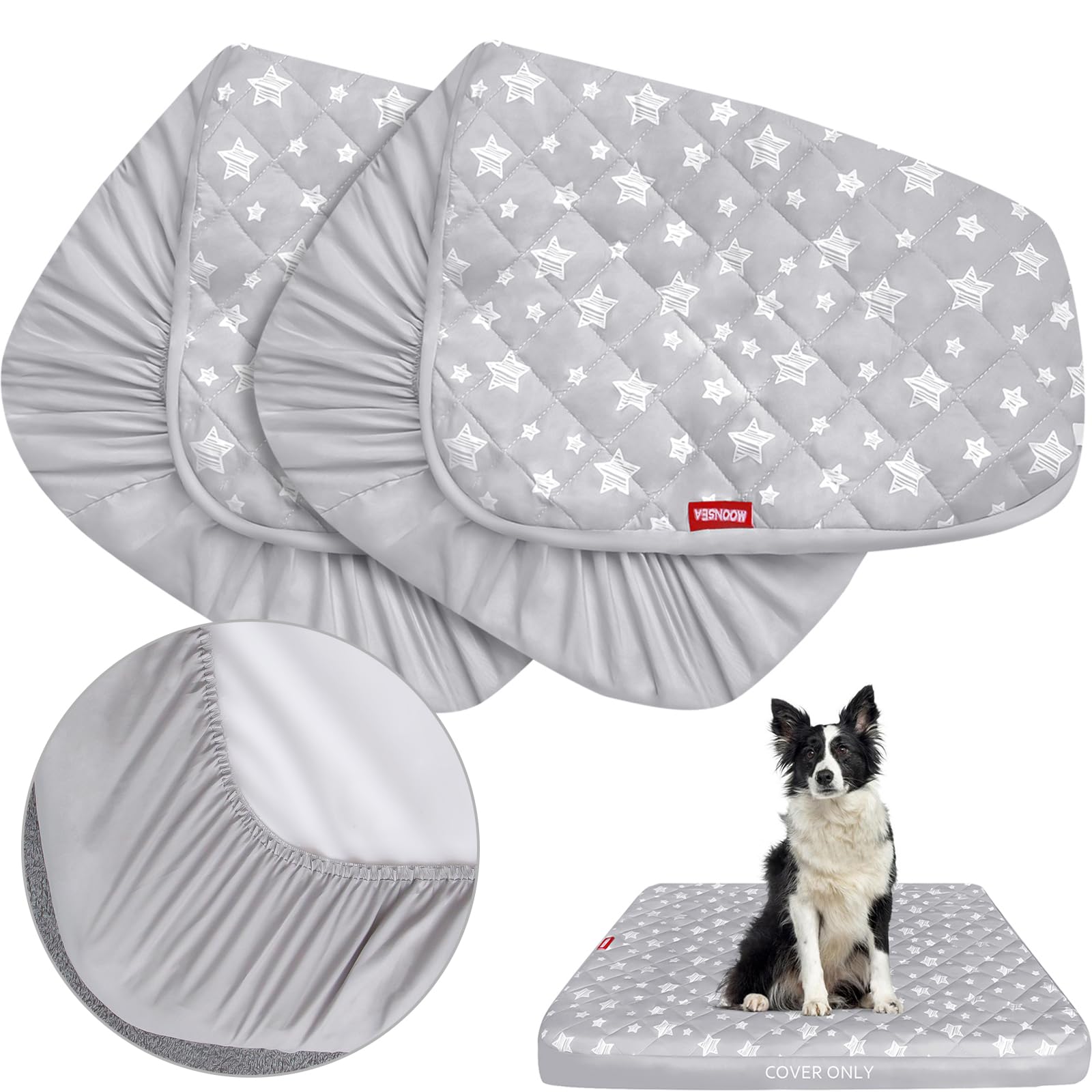 Moonsea Dog Bed Covers 2 Pack, Waterproof Quilted Pet Pillow Cover, 29x41 Inches, Grey Star Print, for Dogs/Cats