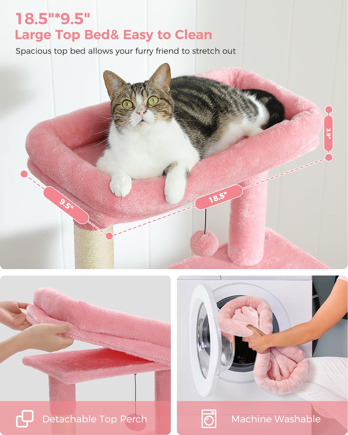 Muttros Pink Cat Tree For Large Cats With Super Large Top Perch,56.2'' Multi-Level Tower For Indoor Cats With Hammock, Cat Shelv