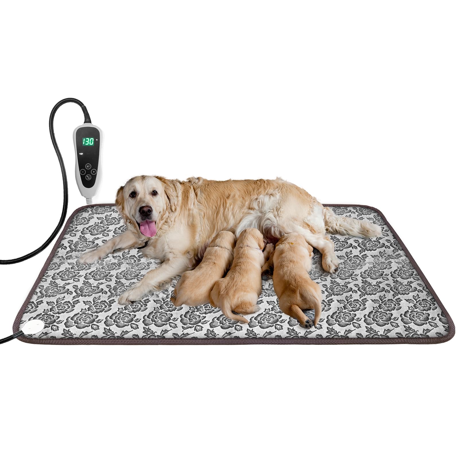 Golopet Large Dog Heating Pad 34X21In,Suitable For German Shepherds, Golden Retrievers, Waterproof +Smart Thermostat Switch+Chew Resistant Steel Cord,Heated Dog Bed,Complimentary A Fleece Fabric Cover