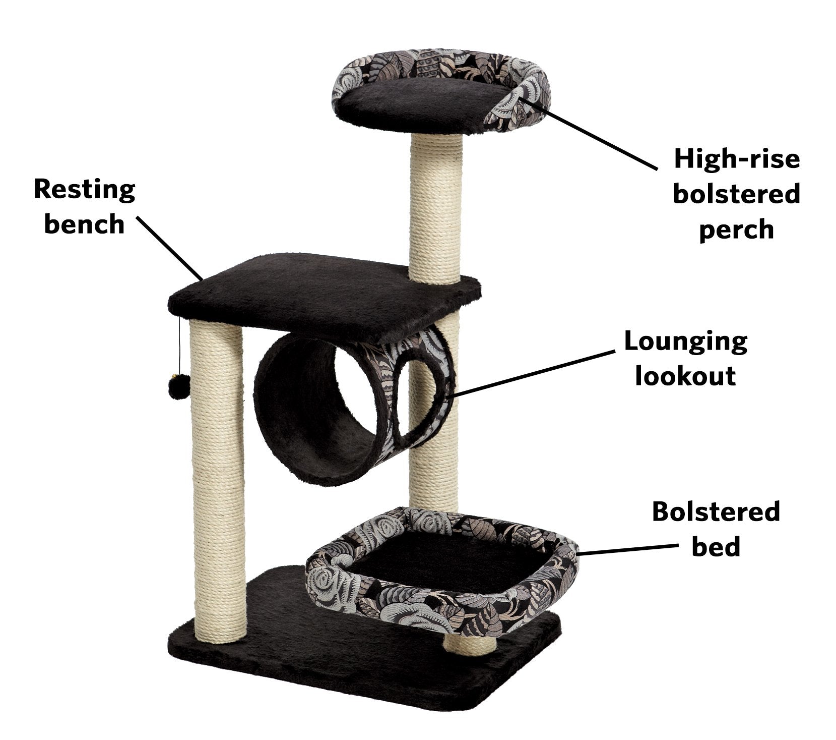 Midwest Homes For Pets Cat Tree | Escapade Cat Furniture, 4-Tier Cat Activity Tree W/Sisal Wrapped Support Scratching Posts & Lo