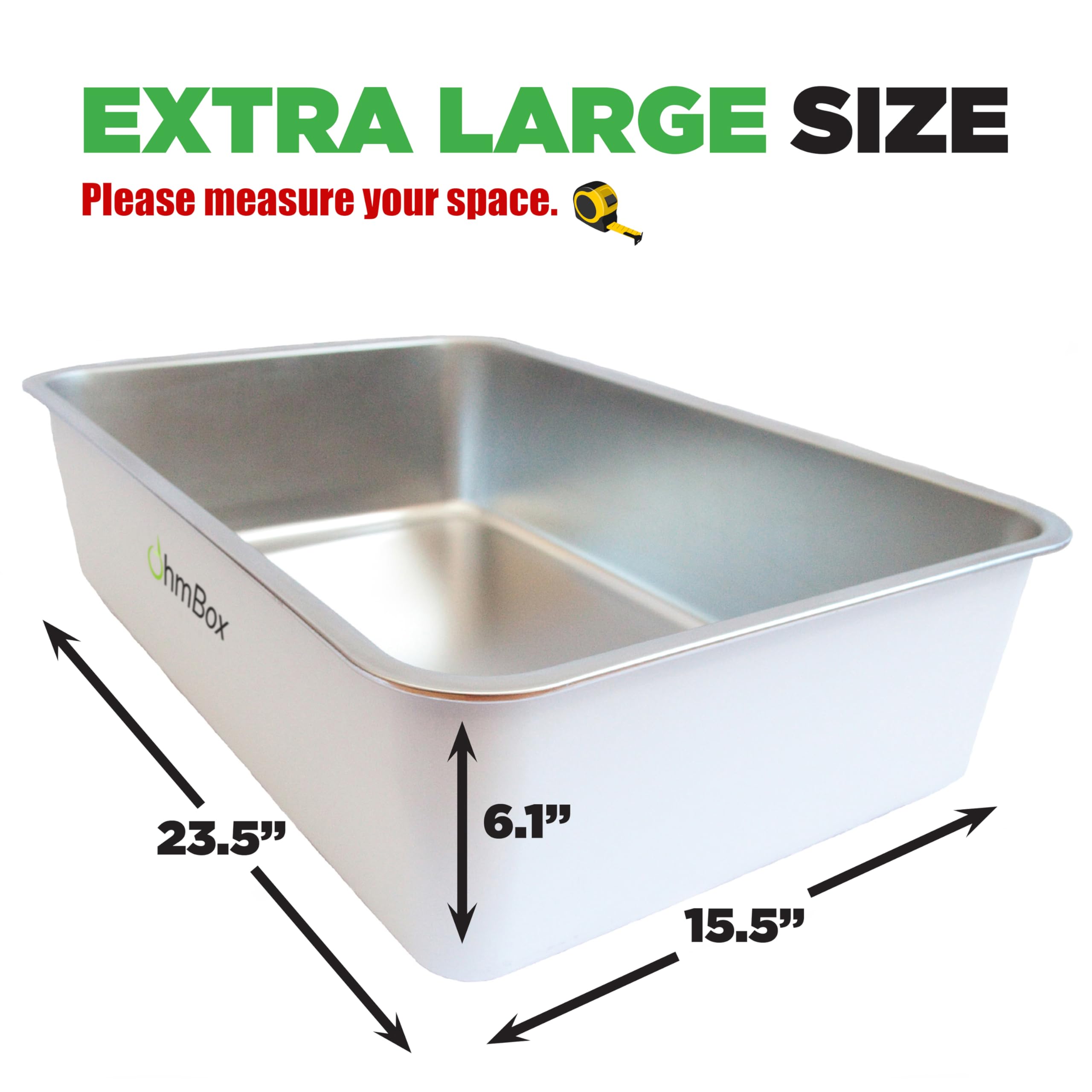 Ohm Pets Xl Cat Litter Box Stainless Steel - Non-Stick Extra Large Stainless Steel, Rust-Proof Metal Kitty Litter Box, Anti-Leak