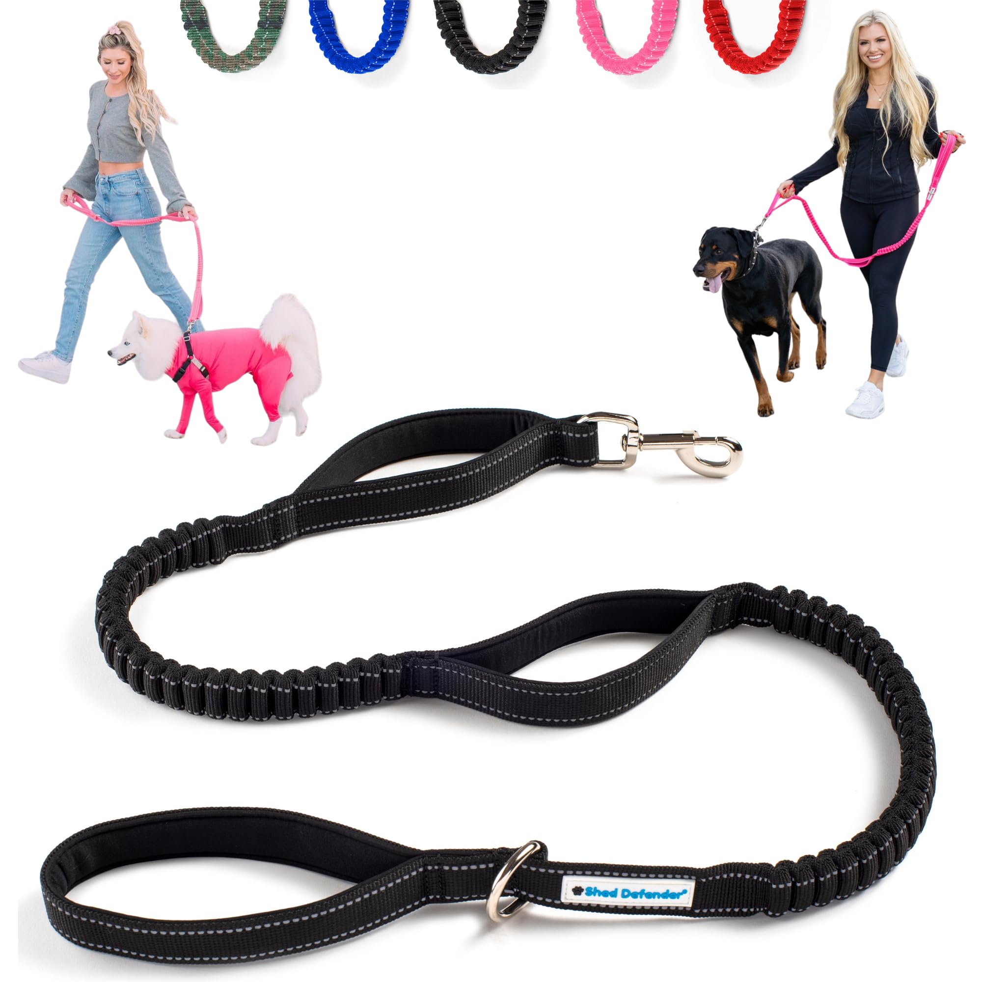 Shed Defender Shock Absorbing Bungee Leash  Three Padded Traffic Handles, Designed in The USA, Stretches 47ft, Elastic Dog Lea