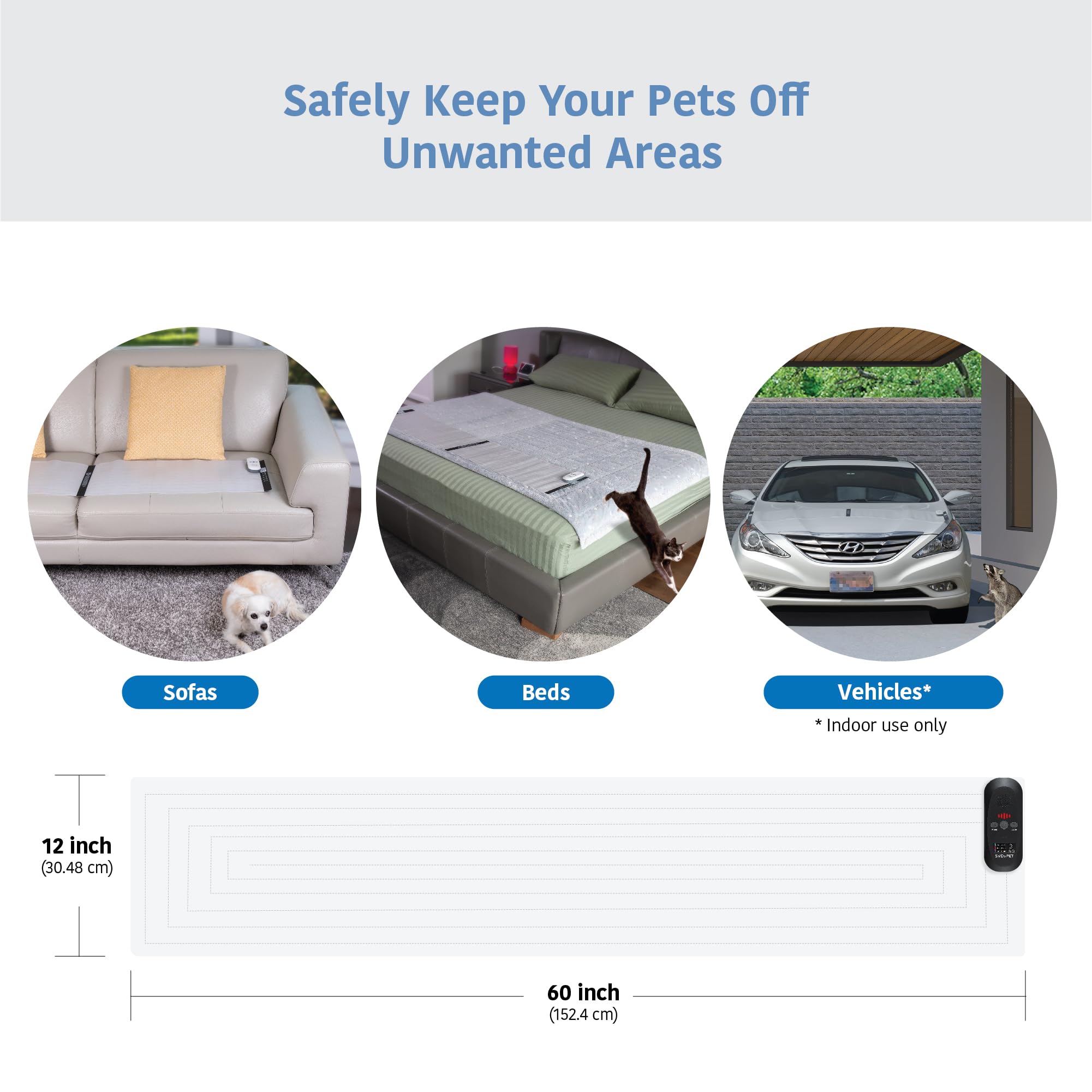 SVD.PET Pet Training Mat with Tester, 60 X 12, Pet Shock Pad, Dogs & Cats Electronic Repellent mat for Indoor, 3 Training Modes,