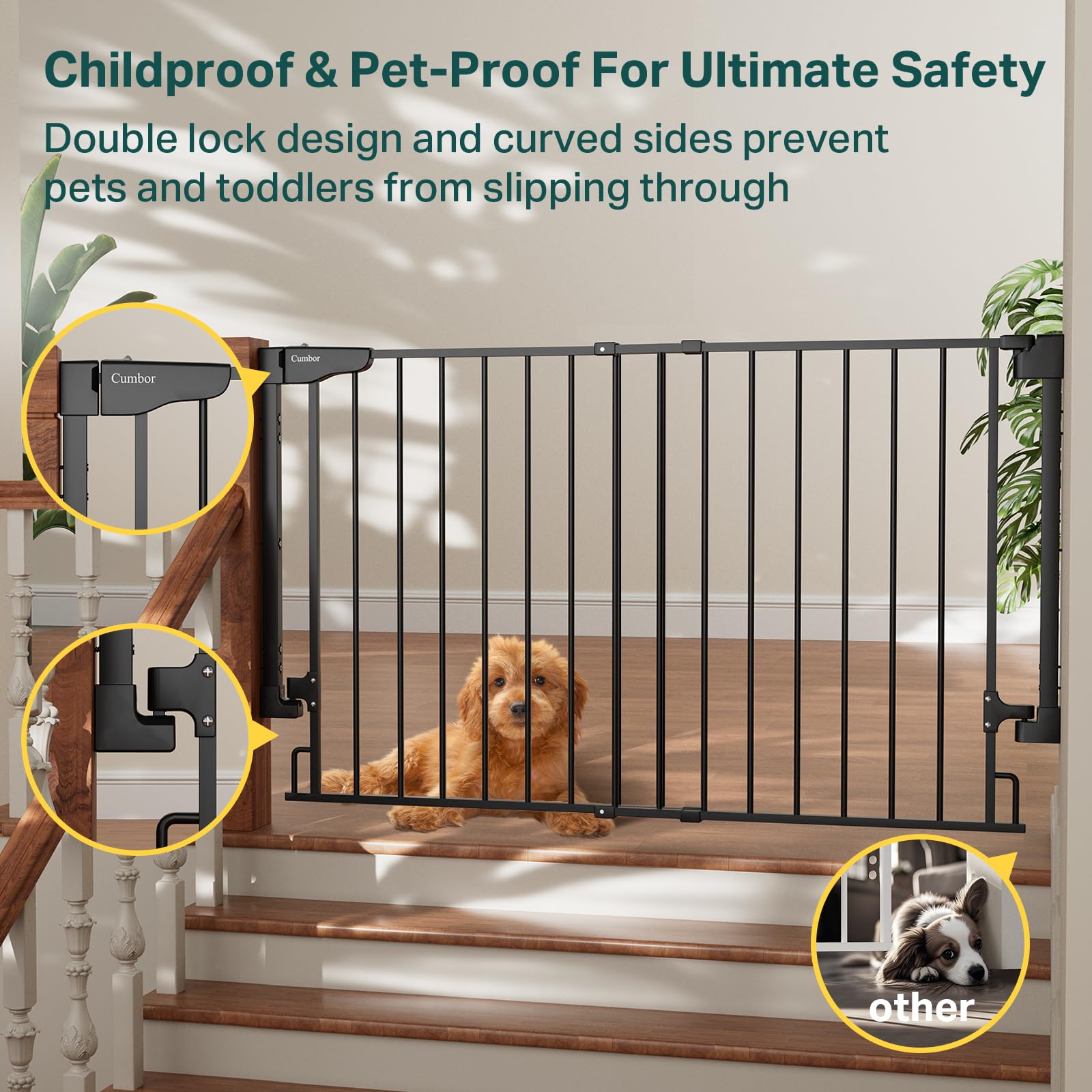 Cumbor Expandable 31.6-48 Baby Gate for Stairs, Wall-Mounted, 2-in-1 No Bottom Bar Dog Gate Indoor, Pet Gate for Doorways with L