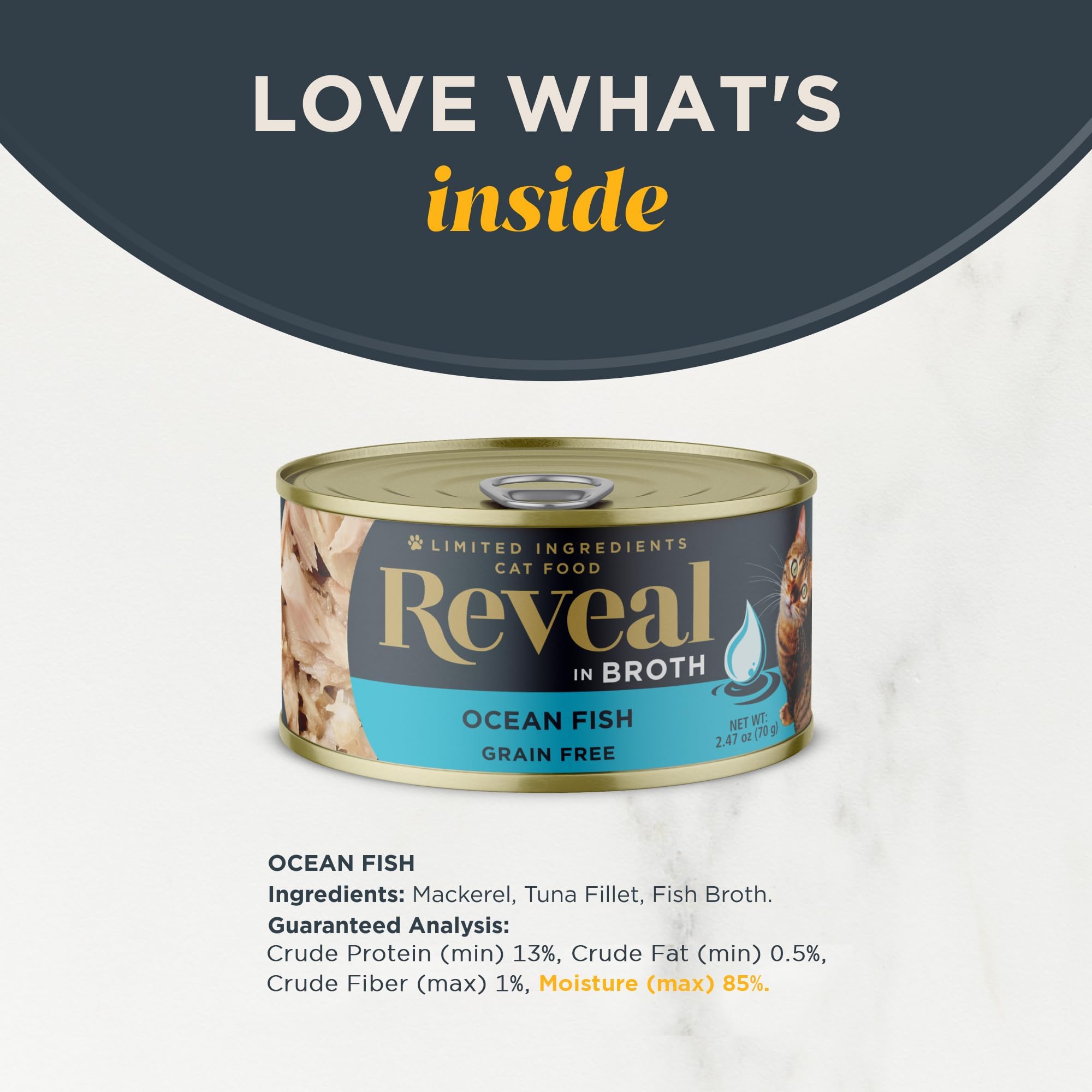 Reveal Natural Wet Cat Food, 24 Count, Grain Free, Limited Ingredient Canned Food for Cats, Ocean Fish in Broth, 2.47 oz Cans