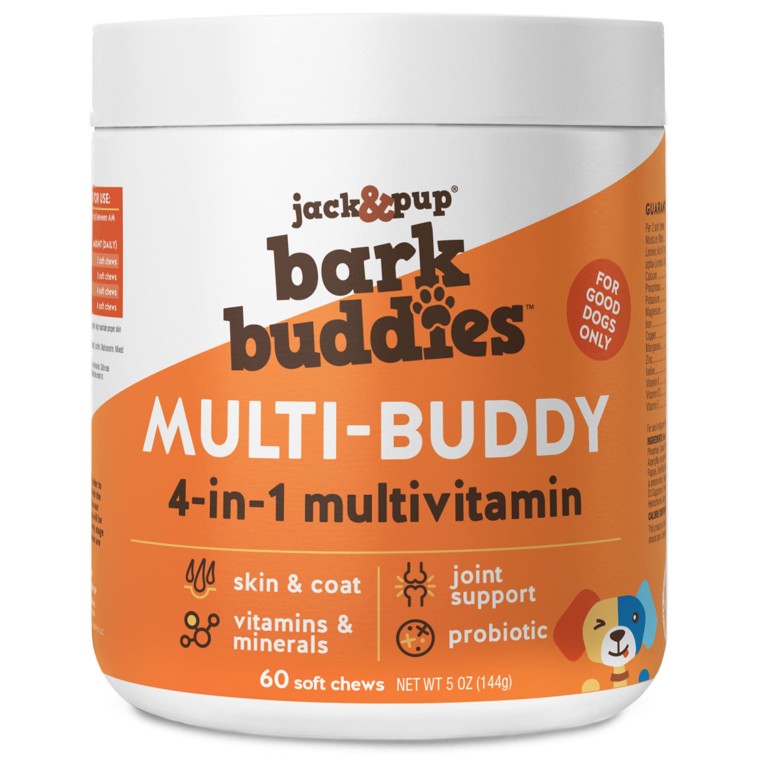Jack&Pup Dog Vitamins and Supplements Multivitamins for Dogs - Bark Buddies Multi-Buddy Dog Multivitamins Chewable Soft Chews Pu