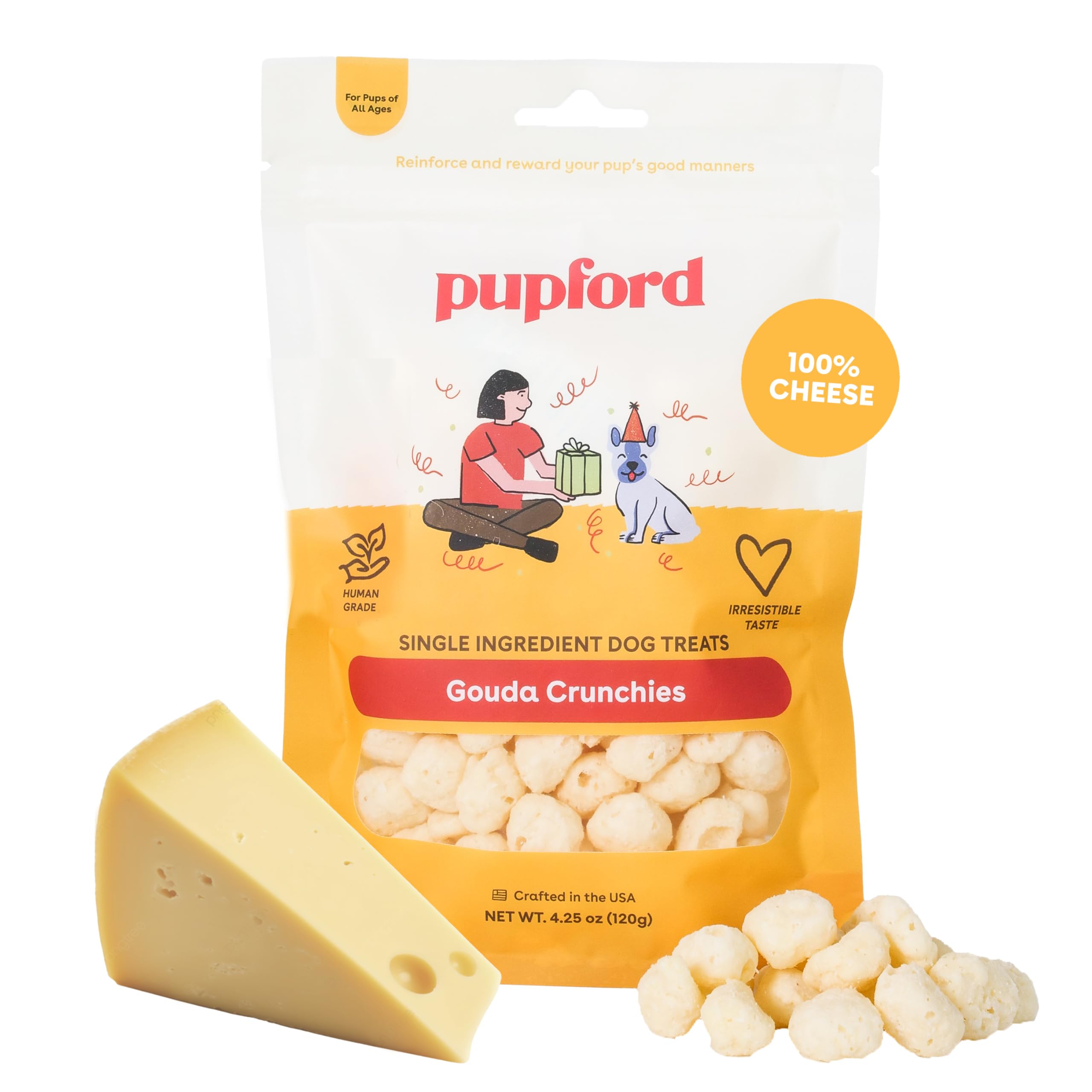 Pupford Cheese Crunchies, All-Natural, Healthy, Freeze Dried, Single-Ingredient Treat for Dogs & Puppies (Gouda, 7.50 oz)