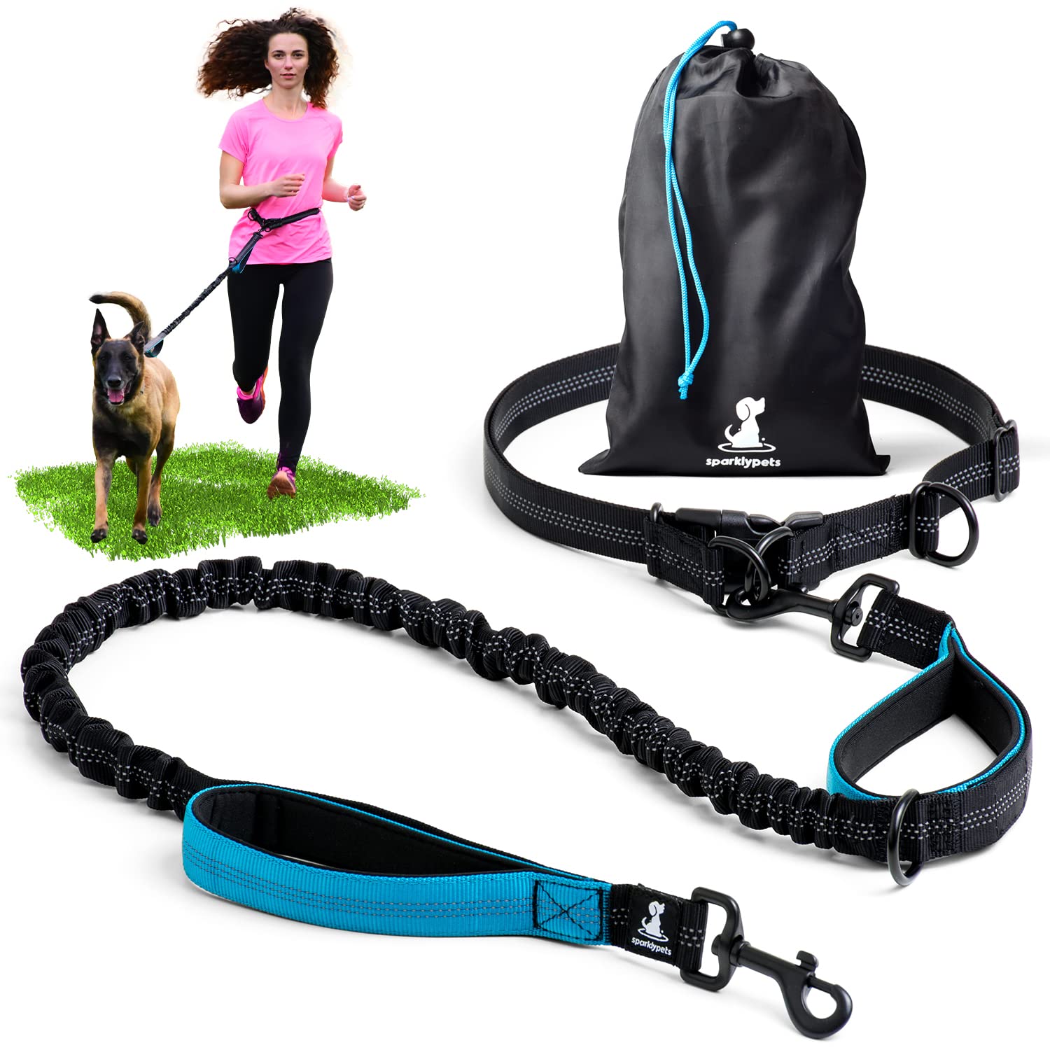 Sparklypets Hands Free Dog Leash For Medium And Large Dogs - Professional Harness With Reflective Stitches For Training, Walking