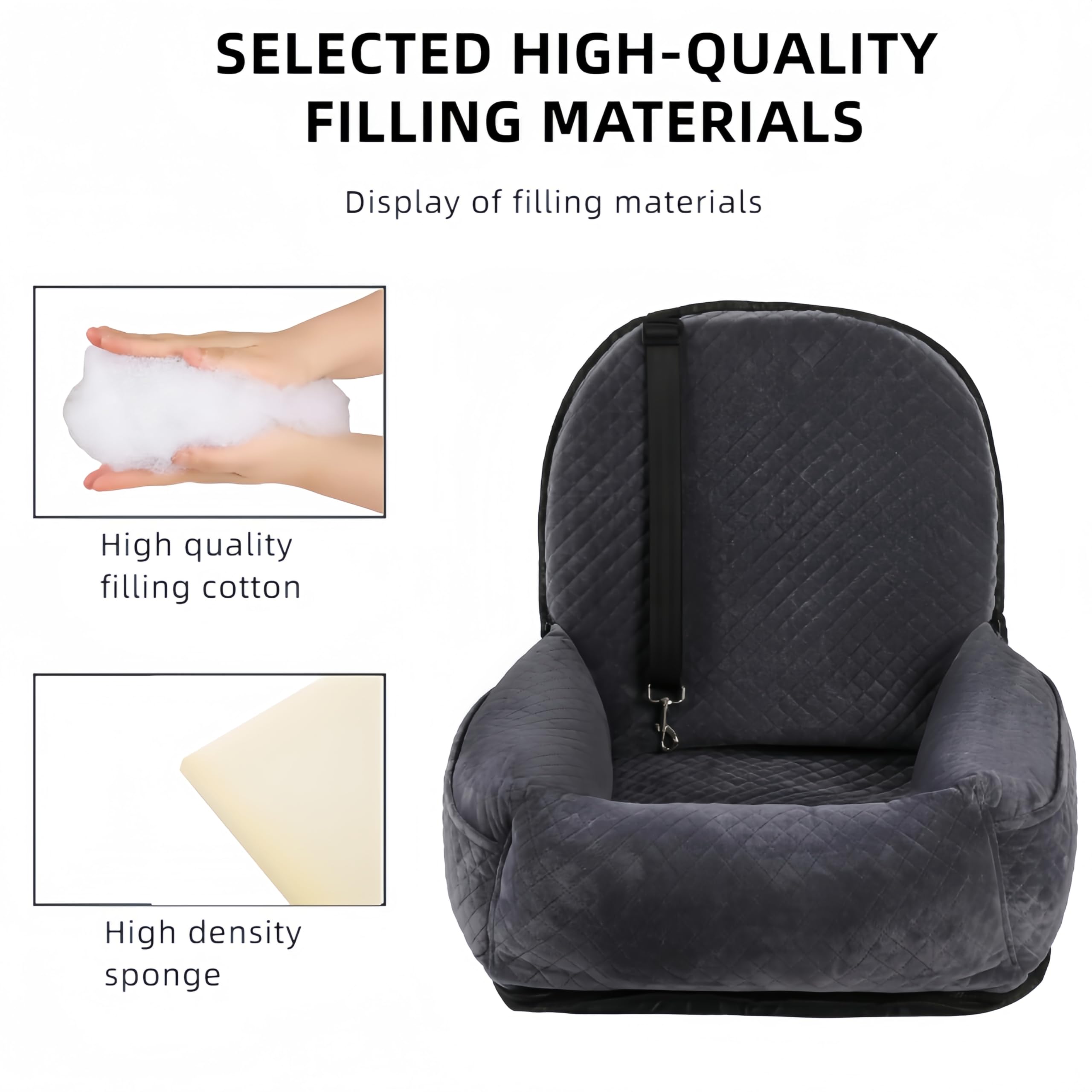 Luxury Dog Booster Seat - Safe & Comfortable Travel Bed for Small/Medium Dogs - Easy to Clean, Thickened Memory Foam Filling
