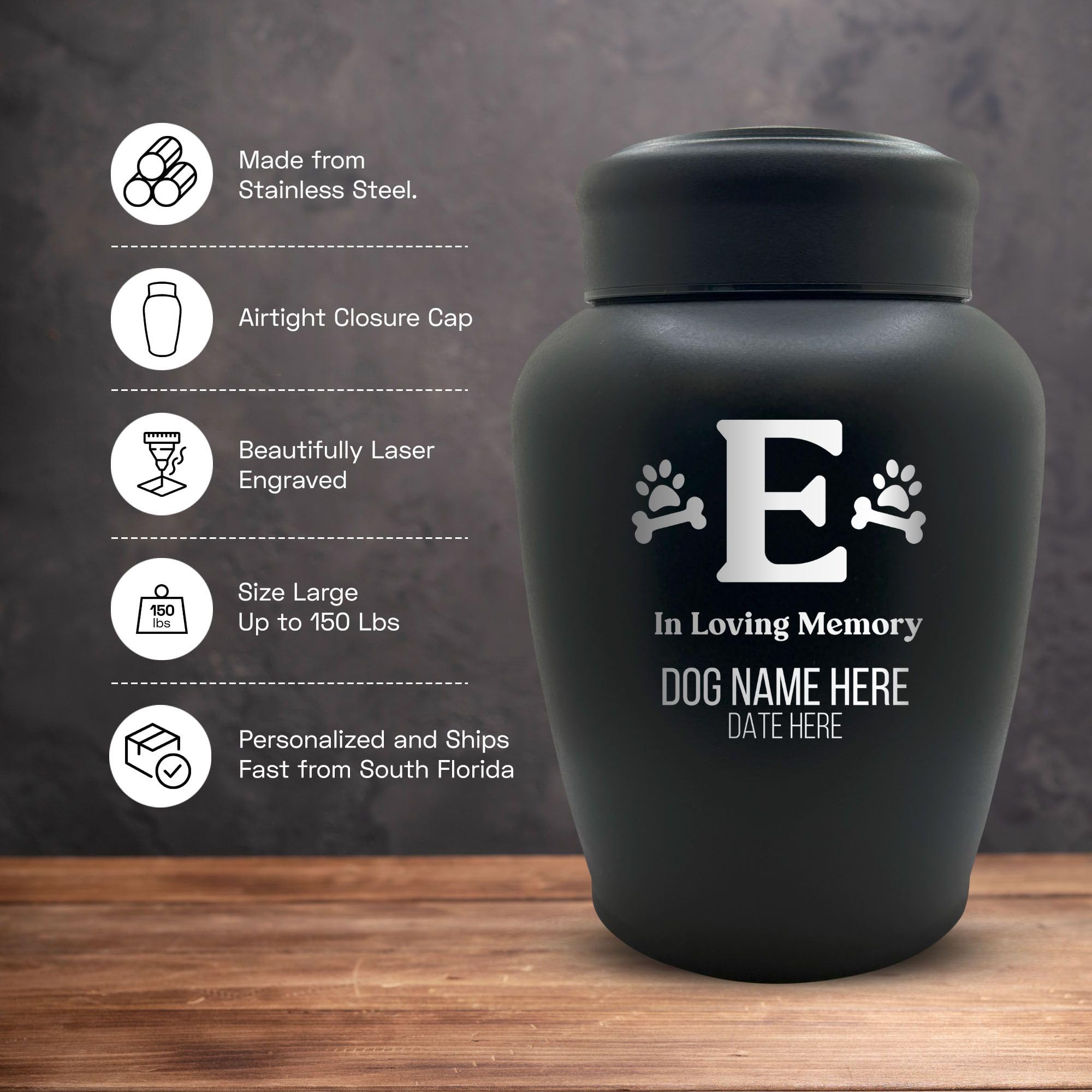 Personalized Custom Engraved Dog Urn With Name And Date - Stainless Steel Large Cremation Urns For Pets Ashes With Airtight Clos