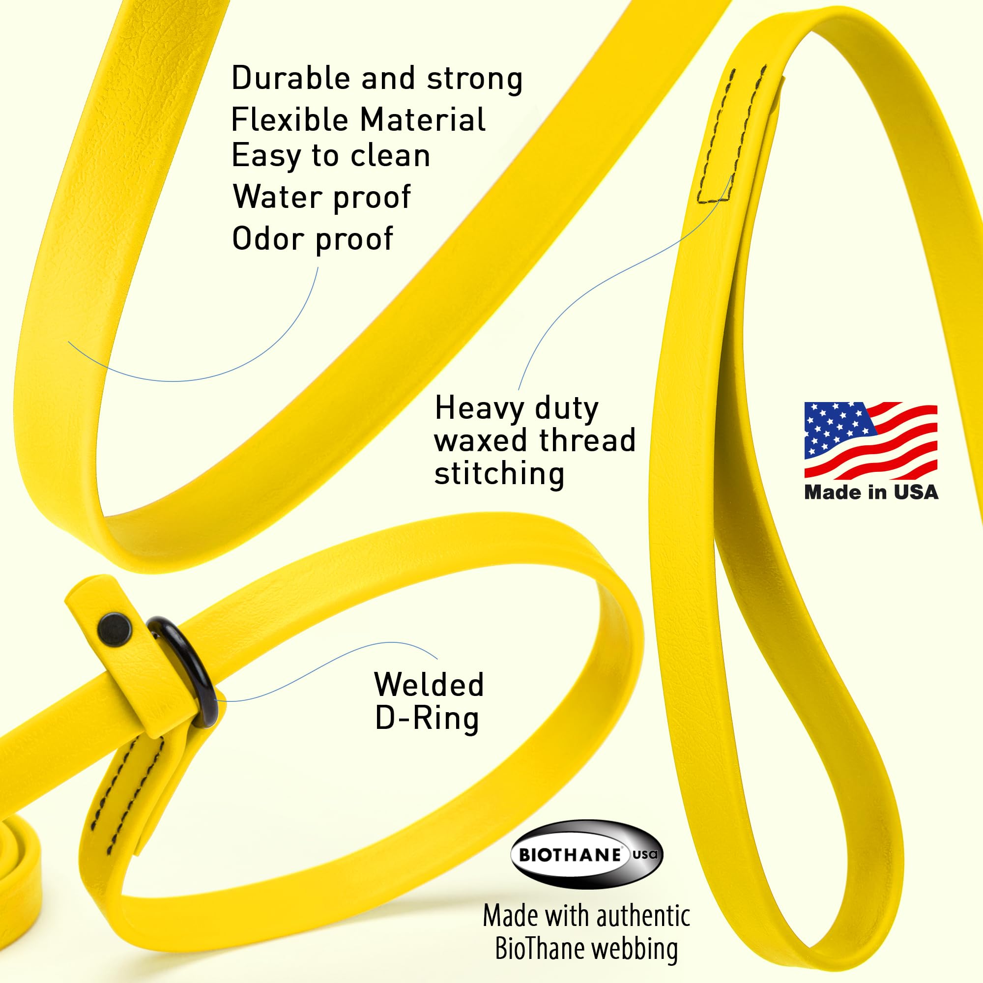 Dogline Biothane Slip Dog Leash - For Small, Medium And Large Dogs - Odor Free Slip Lead, Heavy Duty And Durable Material Kennel Lead - Lemon Yellow - 5Ft L X 5/8In W