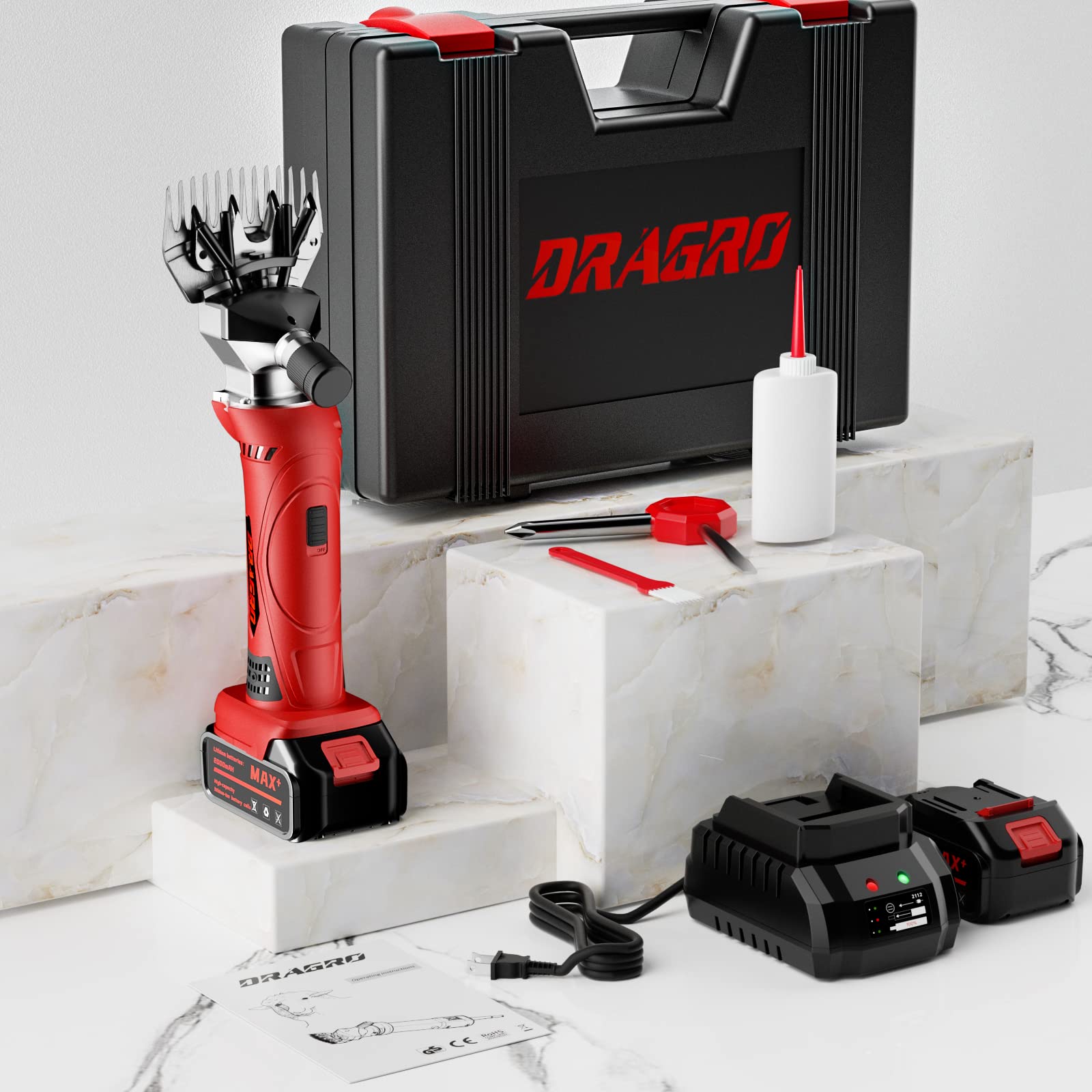 Dragro Cordless Electric Professional Sheep Shears, Sheep Clippers With 2 Pcs Rechargeable Lithium Battery, 6 Speeds Heavy Duty Animal Grooming Clippers For Sheep Alpacas Goats Horse