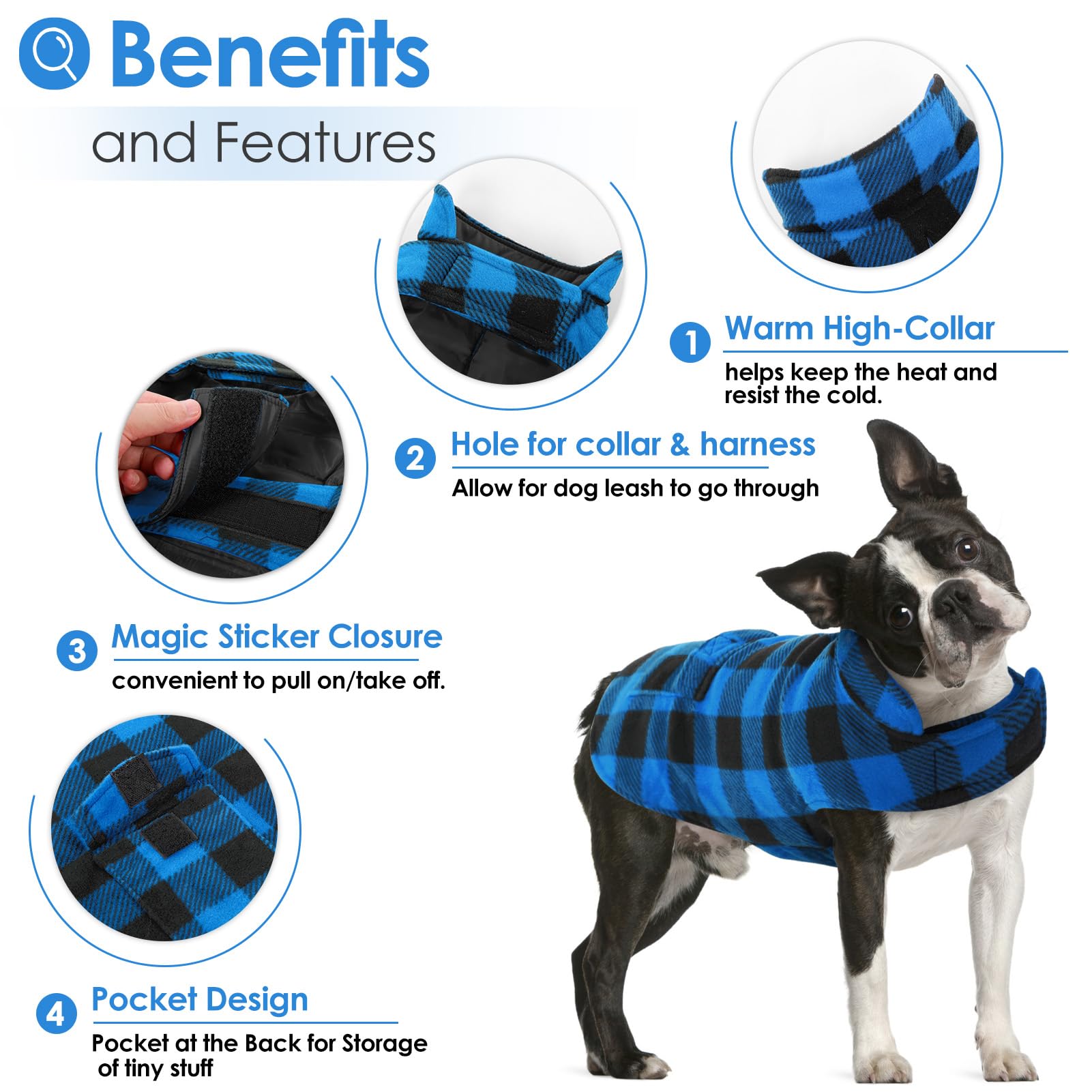 AOFITEE Dog Jacket Plaid Dog Winter Coat, Warm Dog Puffer Jacket, Large Dog Sweater, Reversible Dog Cold Weather Coat for Large