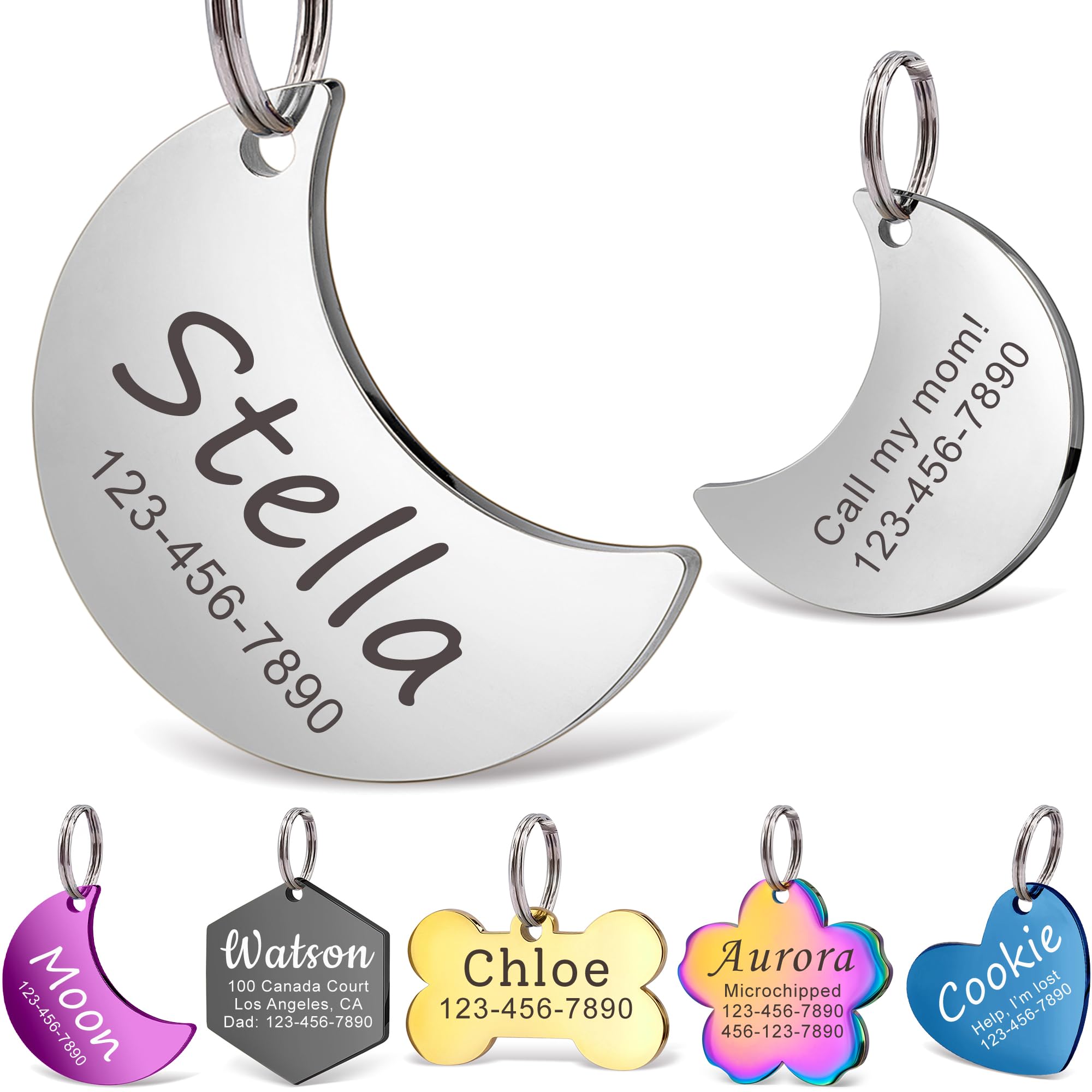 Anavia Personalized Pet Id Tags, Stainless Steel Glossy Laser Engraved Dog Cat Collar Name Tags, Multiple Colors Shapes Sizes (M