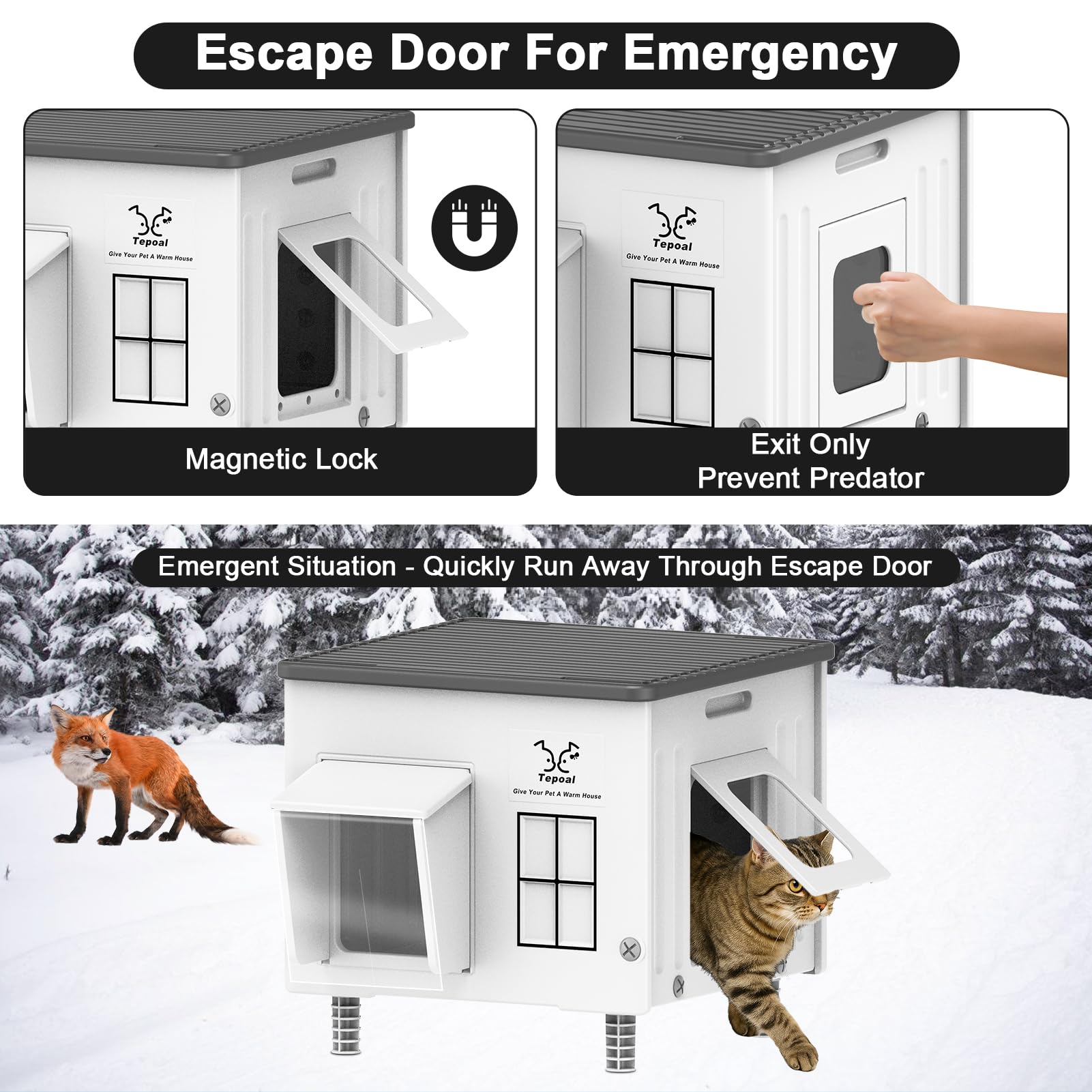 Dahivs Heated Cat House for Outside, High Insulated Heated Outdoor Cat Shelter 100% Weatherproof with Escape Door, Elevated Outd