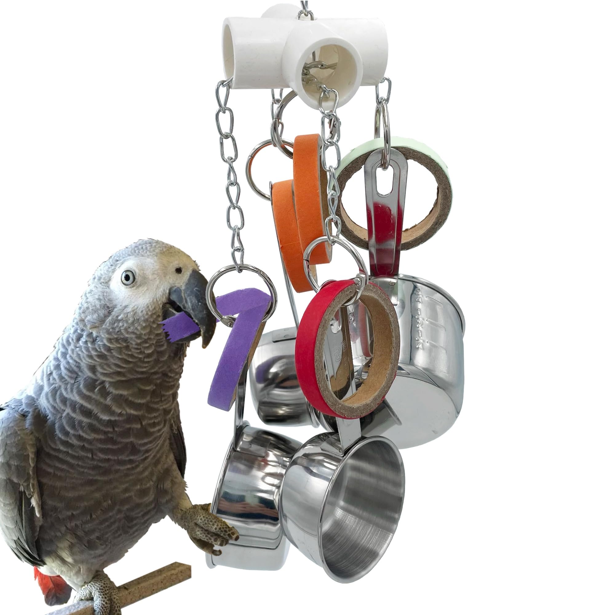 Gilygi Durable Bird Parrots Pots And Bagel Toys, Pullable Stainless Steel Cup And Cardboard Ring Toys For Amazons Mini Macaws Af