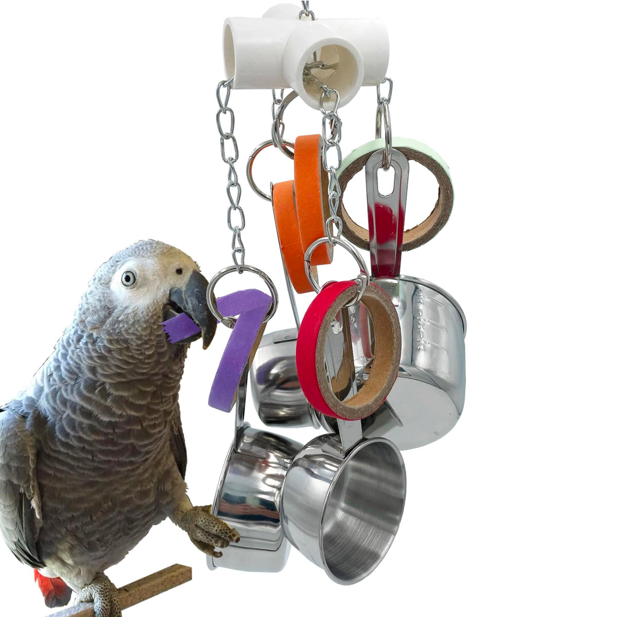 Gilygi Durable Bird Parrots Pots And Bagel Toys, Pullable Stainless Steel Cup And Cardboard Ring Toys For Amazons Mini Macaws Af