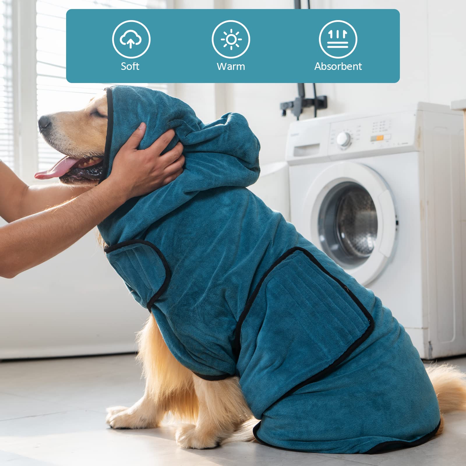 Avont Dog Bathrobe - Super Absorbent Pet Drying Towel Bath Robes After Bath Shower Swim Wet Walk For Puppies -Blue(M)