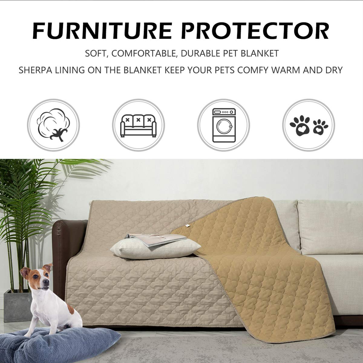 Dog Blankets for Couch Protection Waterproof Dog Bed Covers Pet Blanket Furniture Protector (Beige+Sand, 82x108)