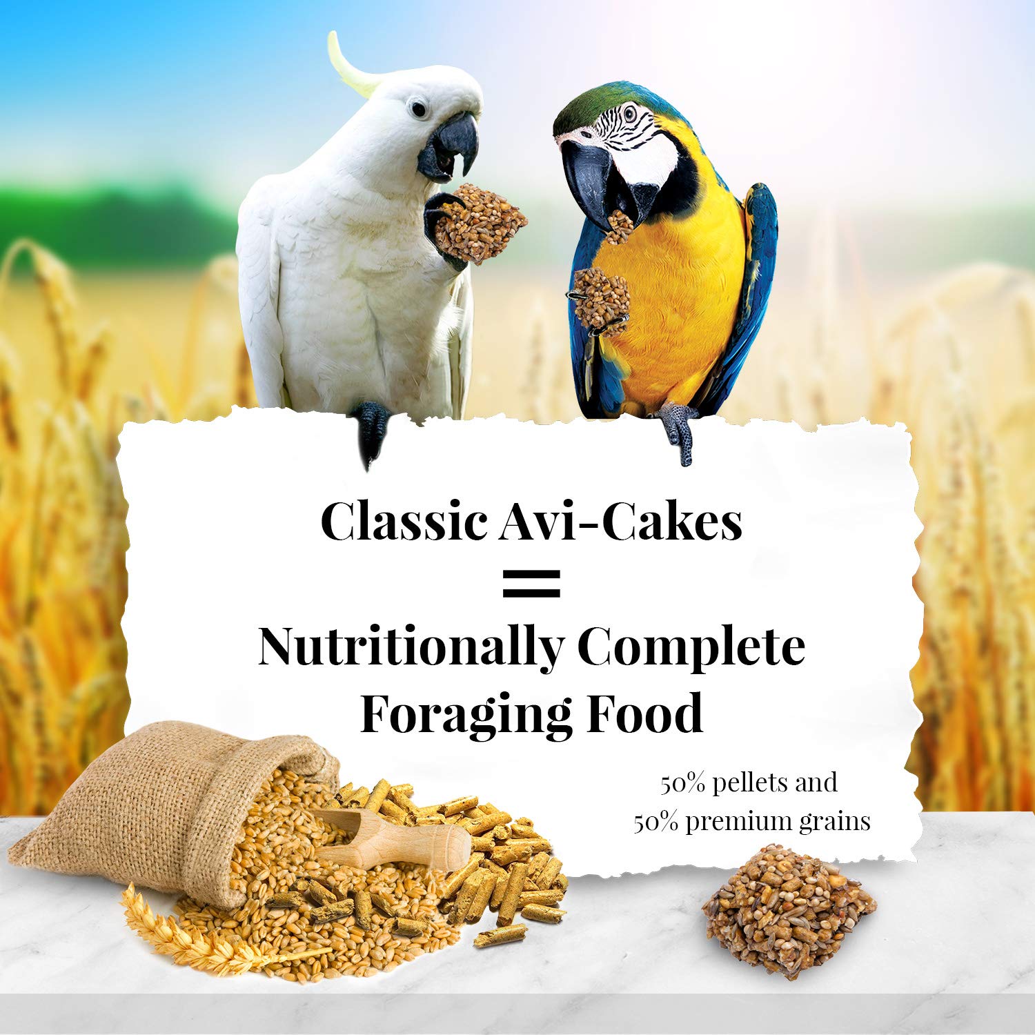 LAFEBERS Classic Avi-Cakes Pet Bird Food, Made with Non-GMO and Human-Grade Ingredients, for Macaws & Cockatoos, 20 lb