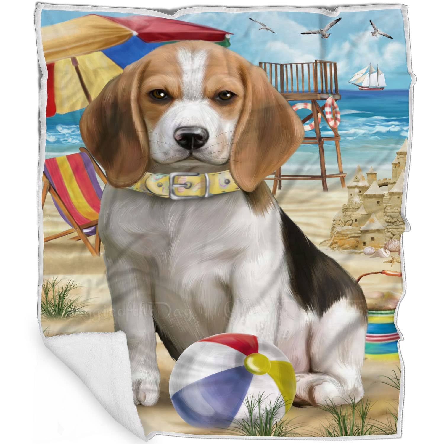Pet Friendly Beach Beagle Dog Blanket  Lightweight Super Soft Cozy and Durable Bed Blanket  Animal Theme Fuzzy Blanket for Sof
