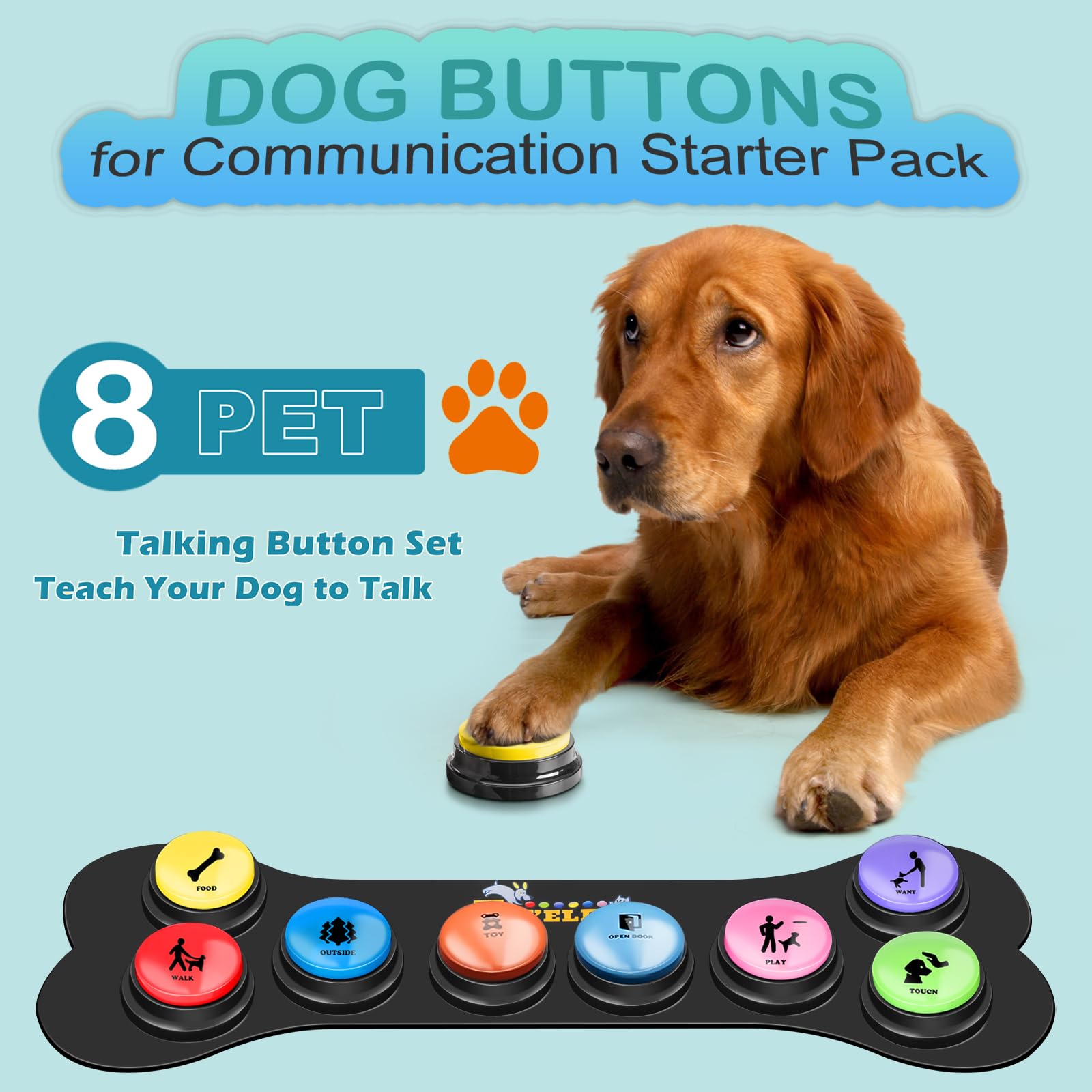 Dog Buttons For Communication Starter Pack 8 Dog Talking Button Set, 30S Voice Recording Speaking Button Pet Speech Training Buz