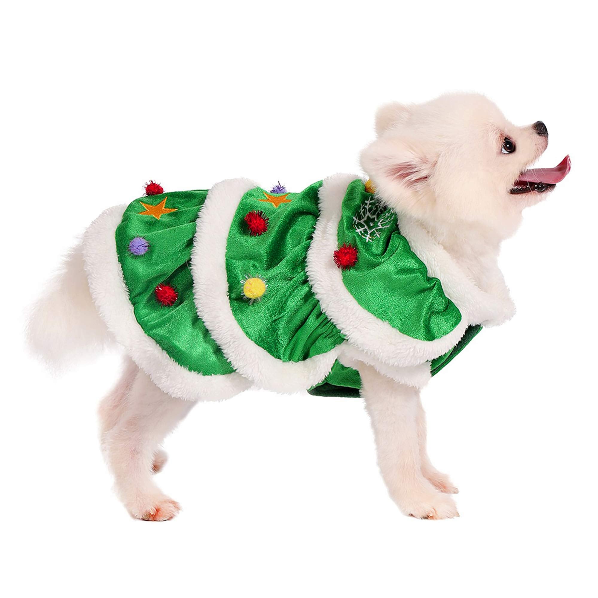Filhome Dog Christmas Tree Costume, Pet Cat Christmas Dress Winter Fleece Coat Clothes Sweater Puppy Xmas Outfit Apparel