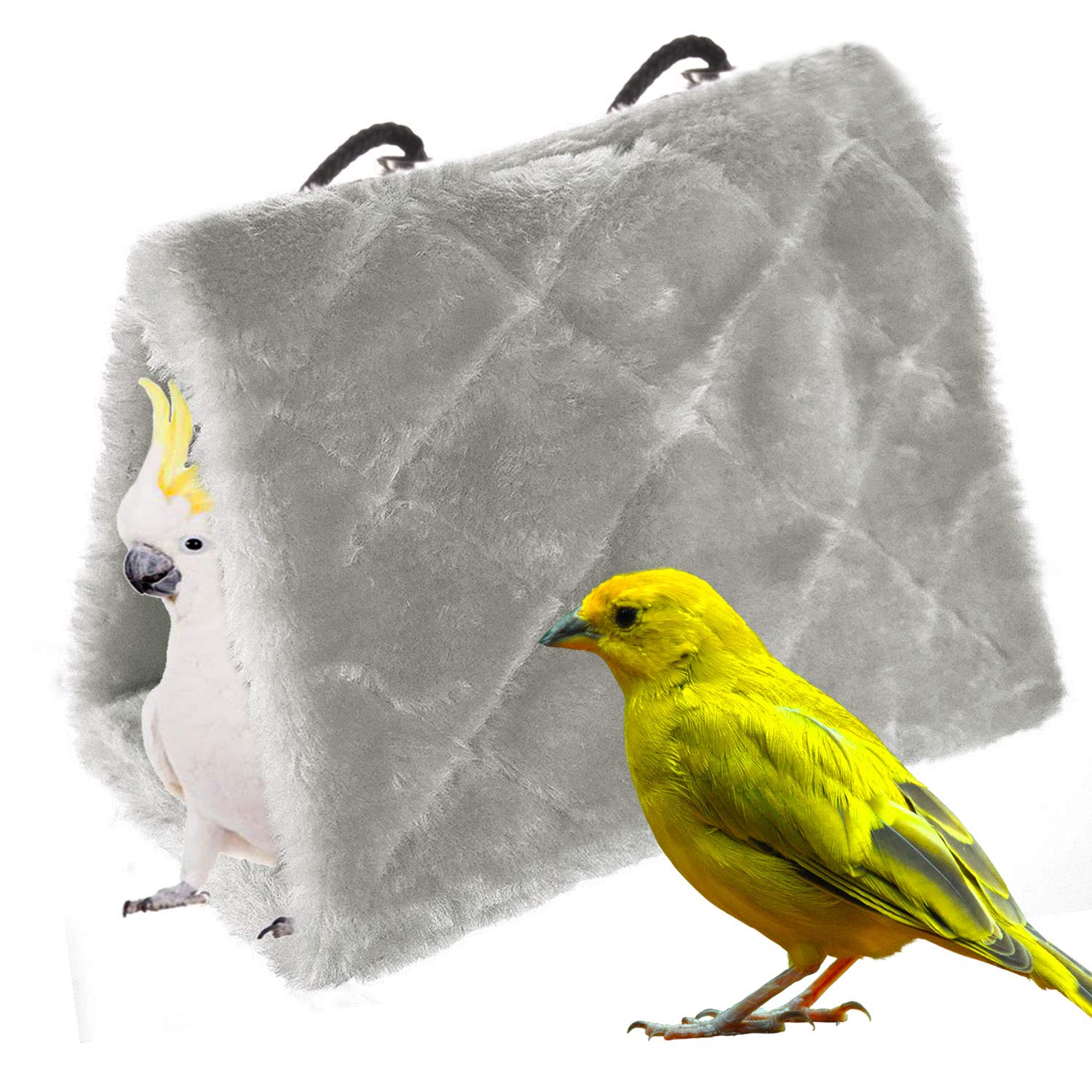 Winter Warm Bird Nest House Shed Hut Hanging Hammock Finch Cage Plush Fluffy Birds Hut Hideaway For Hamster Parrot Macaw Budgies Eclectus Parakeet Cockatiels Cockatoo Lovebird (S, Grey)