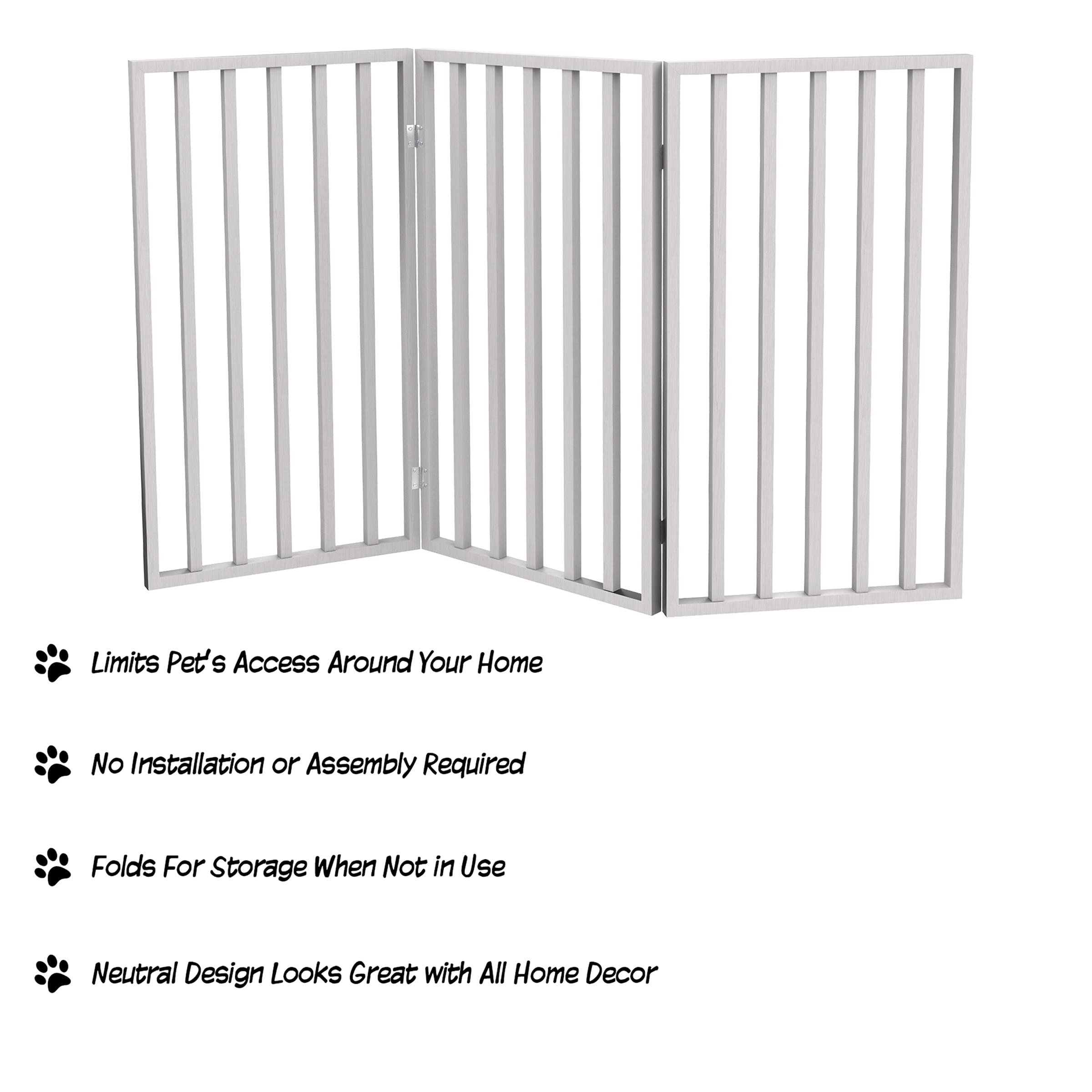 Pet Gate - 3-Panel Indoor Foldable Dog Fence for Stairs, Hallways, or Doorways - 54x32-Inch Wood Freestanding Dog Gates by PETMA