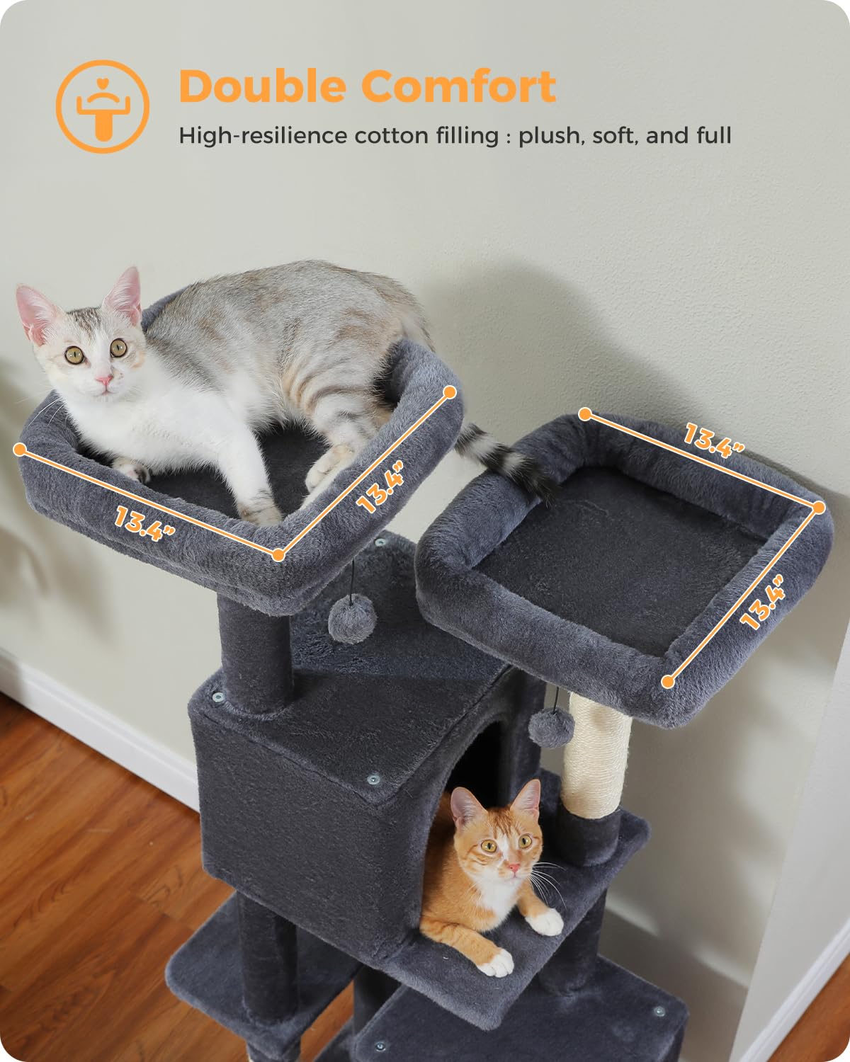 Muttros Cat Tree, 52.4'' Multilevel Cat Tower For Indoor Cats, Plush Cat Tree House With 2 Padded Perches, 2 Condos & 2 Scratchi
