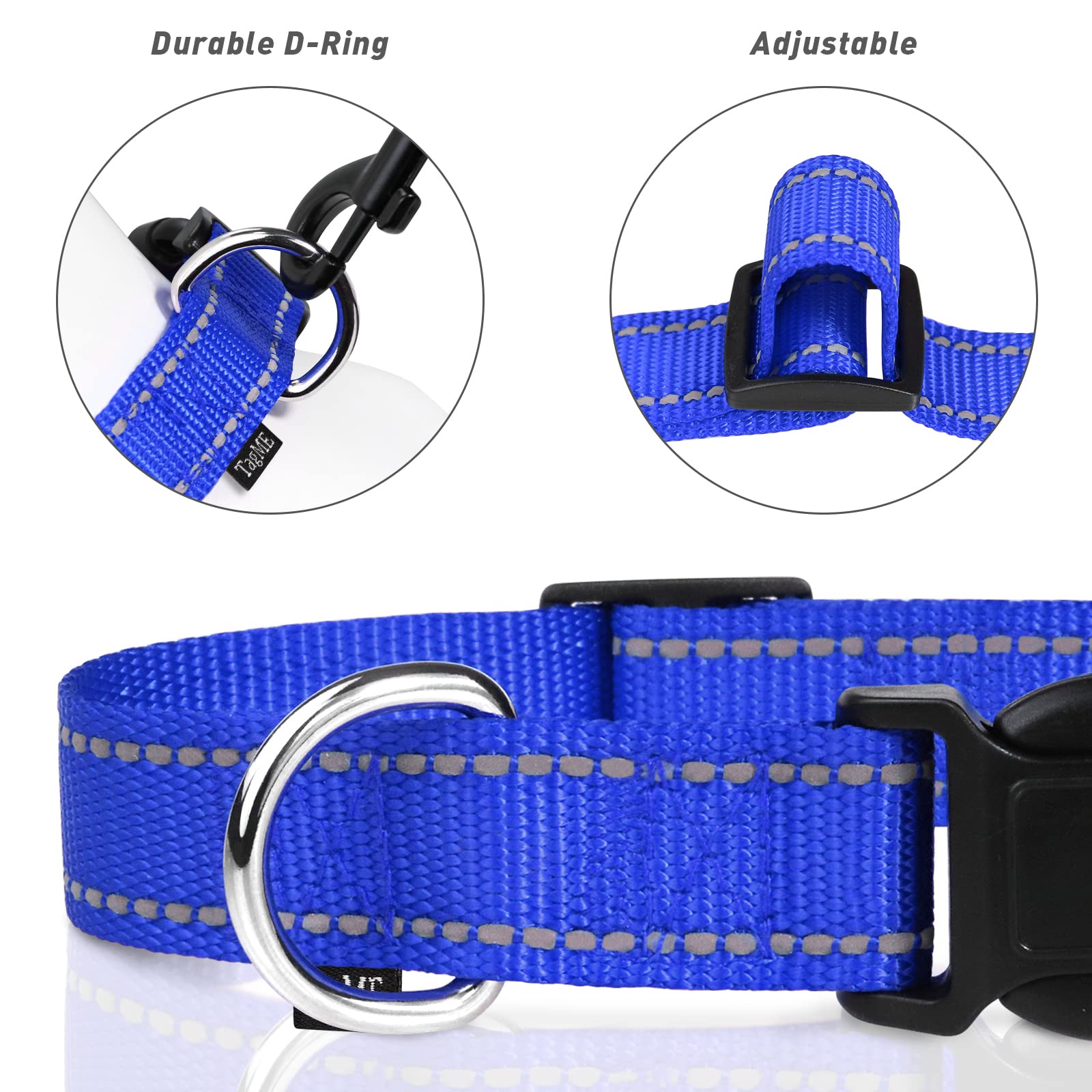 Tagme Reflective Nylon Dog Collars, Adjustable Classic Dog Collar With Quick Release Buckle For Extra Large Dogs, Royal Blue, 1¼' Width