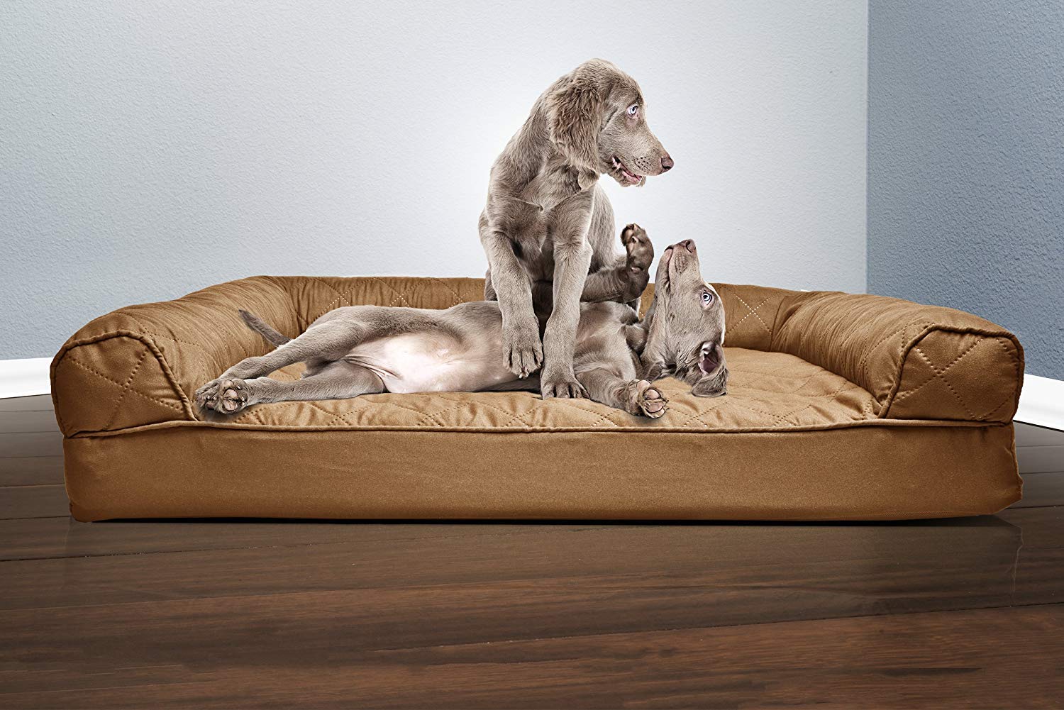 Furhaven Orthopedic Dog Bed For Large Dogs W/ Removable Bolsters & Washable Cover, For Dogs Up To 95 Lbs - Quilted Sofa - Toasted Brown, Jumbo/Xl