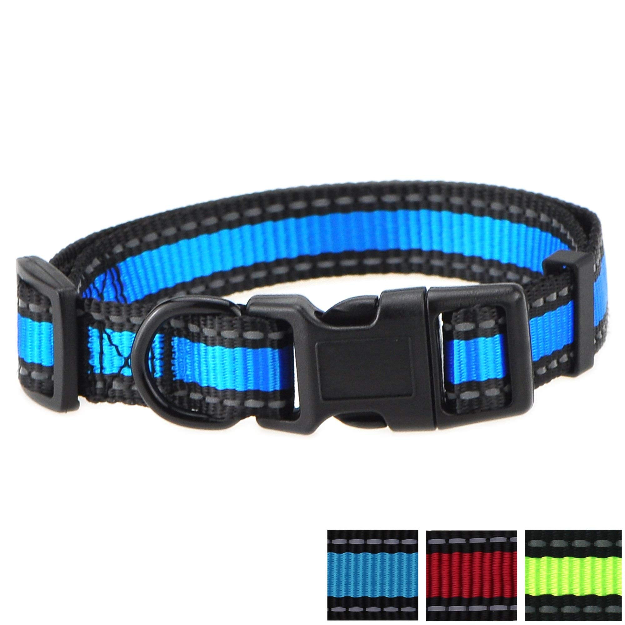 Mile High Life Dog Collar | Nylon Reflective Dog Collars | Light Weight Puppy Collars | Blue Dog Collars For Small Dogs (Blue, Small)
