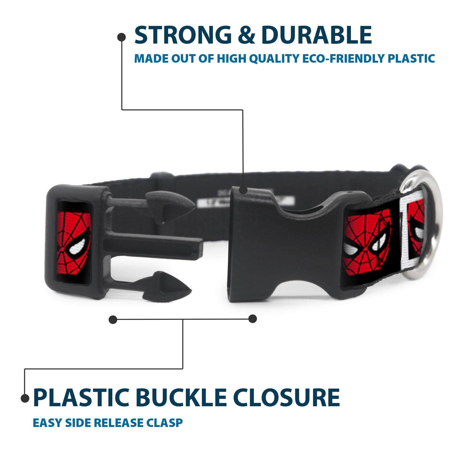 Buckle-Down Dog Collar Plastic Clip Spider Man Face Black White Blocks 11 To 17 Inches 1.0 Inch Wide, Multicolor, Pc-Wspd021-M