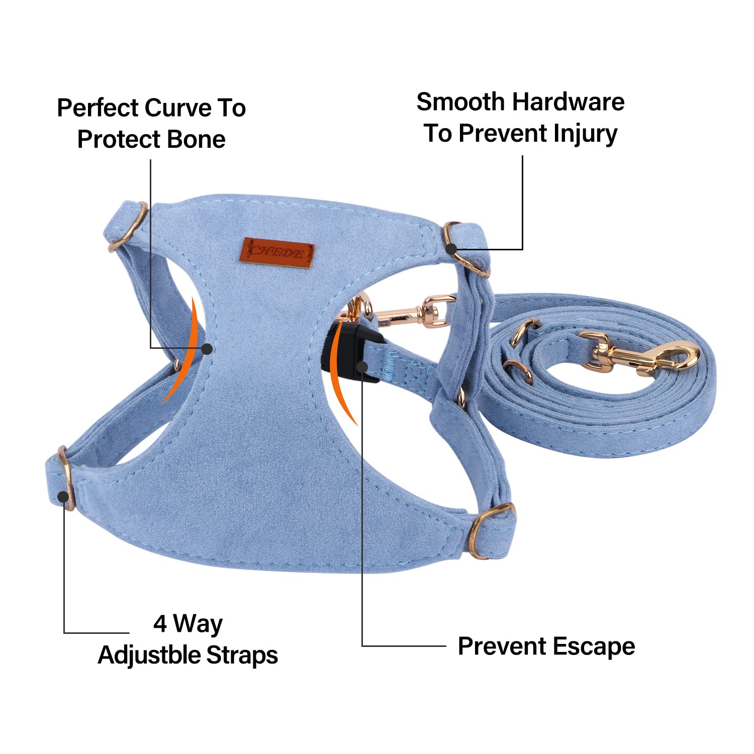 Chede No Pull Puppy Harness And Multifunction Dog Leash Set- 8 Colors Soft Adjustable No Choke Escape Proof Cute,Lightweight Pet Vest Harness For Small And Medium Dog (S, Blue)