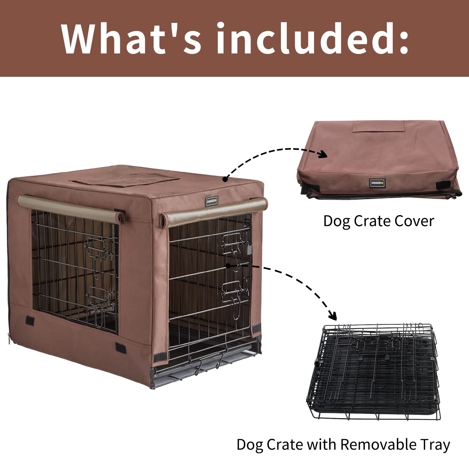 Donoro Dog Crates Kit For Small Size Dogs Indoor With Dog Crate Cover, Double Door Dog Kennels & Houses For Puppy And Cats, Collapsible Metal Contour Dog Cages (30-Inch Kit)