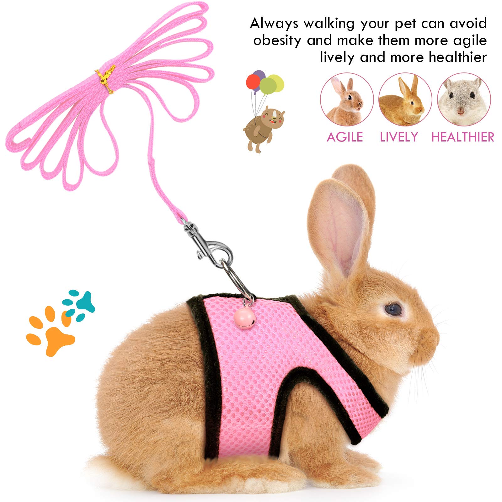 SATINIOR 2 Pieces Guinea Pig Clothes Baby Ferret Rats Hamster Soft Mesh Harness Leash Vest Set with Bell for Guinea Pigs, Hamste