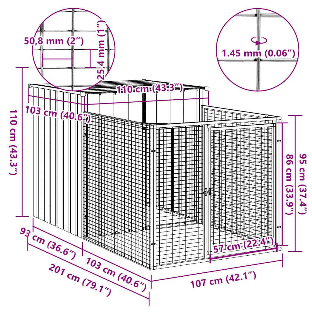 vidaXL - Dog House with Extended Run in Anthracite Color, Sturdy Galvanized Steel Construction, Ample Space, Mesh Design for Ven