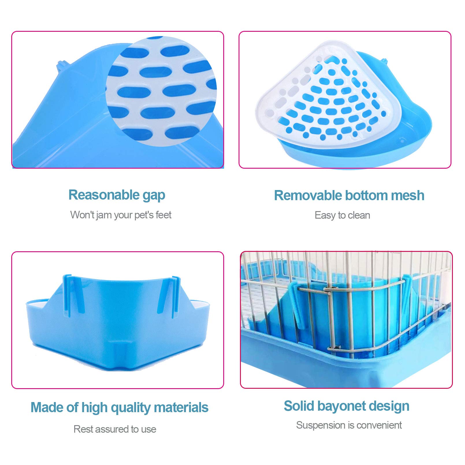 kathson Blue Triangle Potty Trainer for Small Pets - Rabbit, Guinea Pig, Chinchilla, Hamster Plastic Litter Box Pan