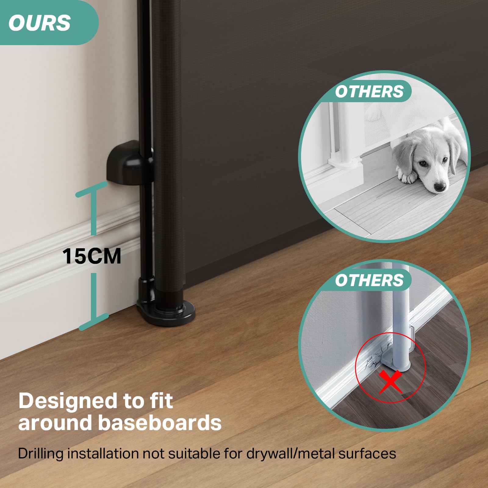 Cumbor Retractable Baby Gates For Stairs, Mom Choice Award Winner-55 Wide Mesh Dog Gate For Doorways, 34' Tall Easy To Use Pet Fence For The House, Toddler Safety Essentials Indoor&Outdoor, Black