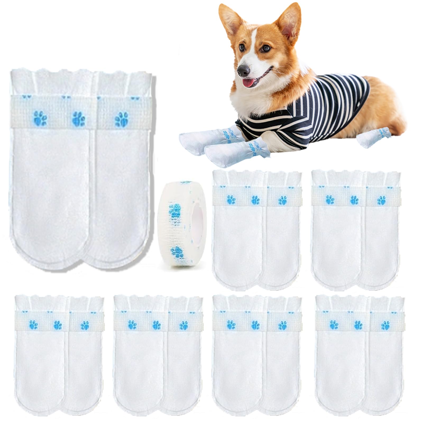 Ziyue 12Pcs Disposable Dog Booties For Paw Protection Dog Feet Covers Pet Shoes For Dogs Paw Wound Recovery Protectors With 1 Ro