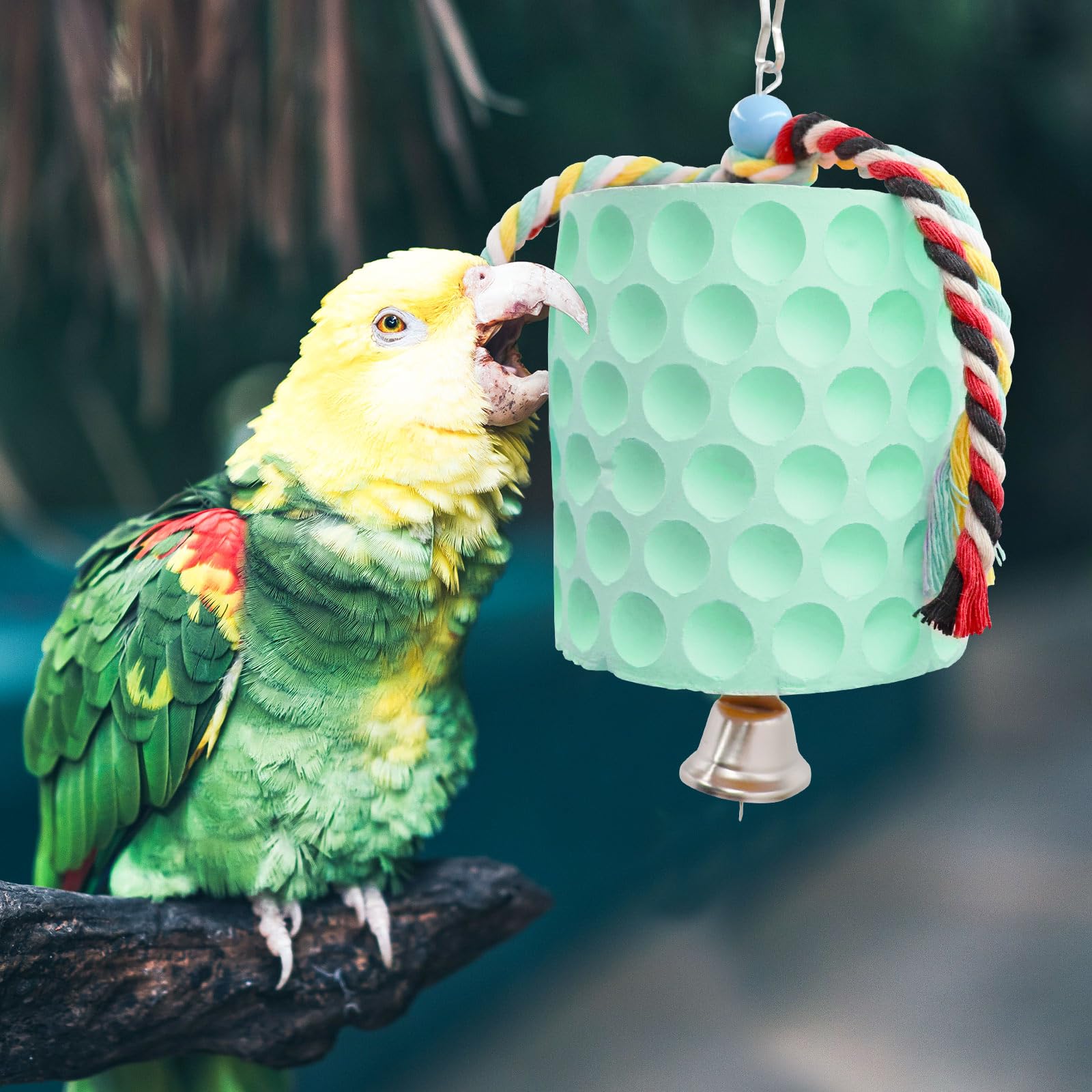 Oooct Extra Large Bird Chewing Toy, Parrot Beak Grinding Calcium Stone With Bells, Bird Cage Accessories, Cage Toys For Cockatie