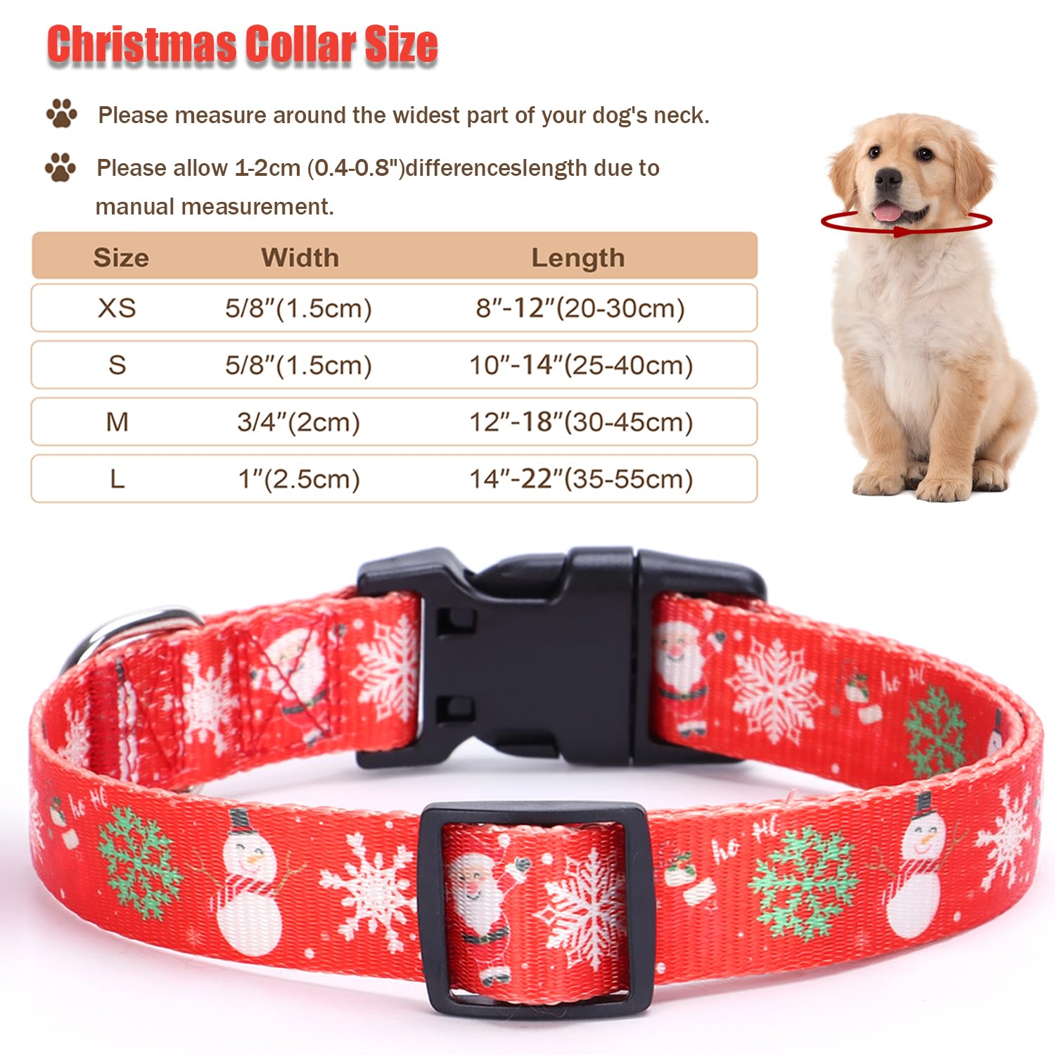 Christmas Dog Collar With Buckle Adjustable Safety Nylon Collars For Small Medium Large Dogs, Cute Stylish Girl Boy Christmas Dog Collar (Christmas Red,S)